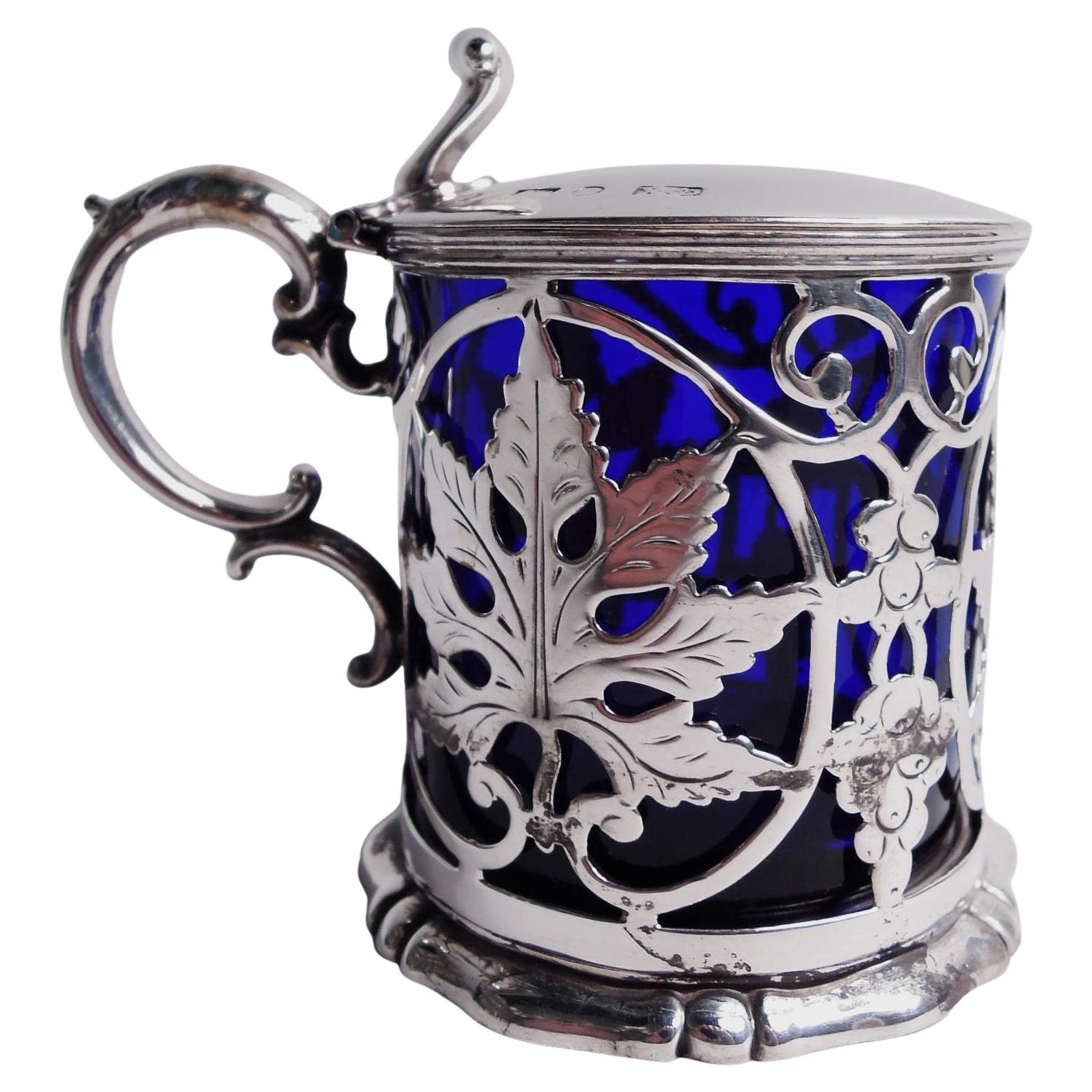 Antiguo tarro inglés victoriano clásico de plata de ley para mostaza, 1842 en venta