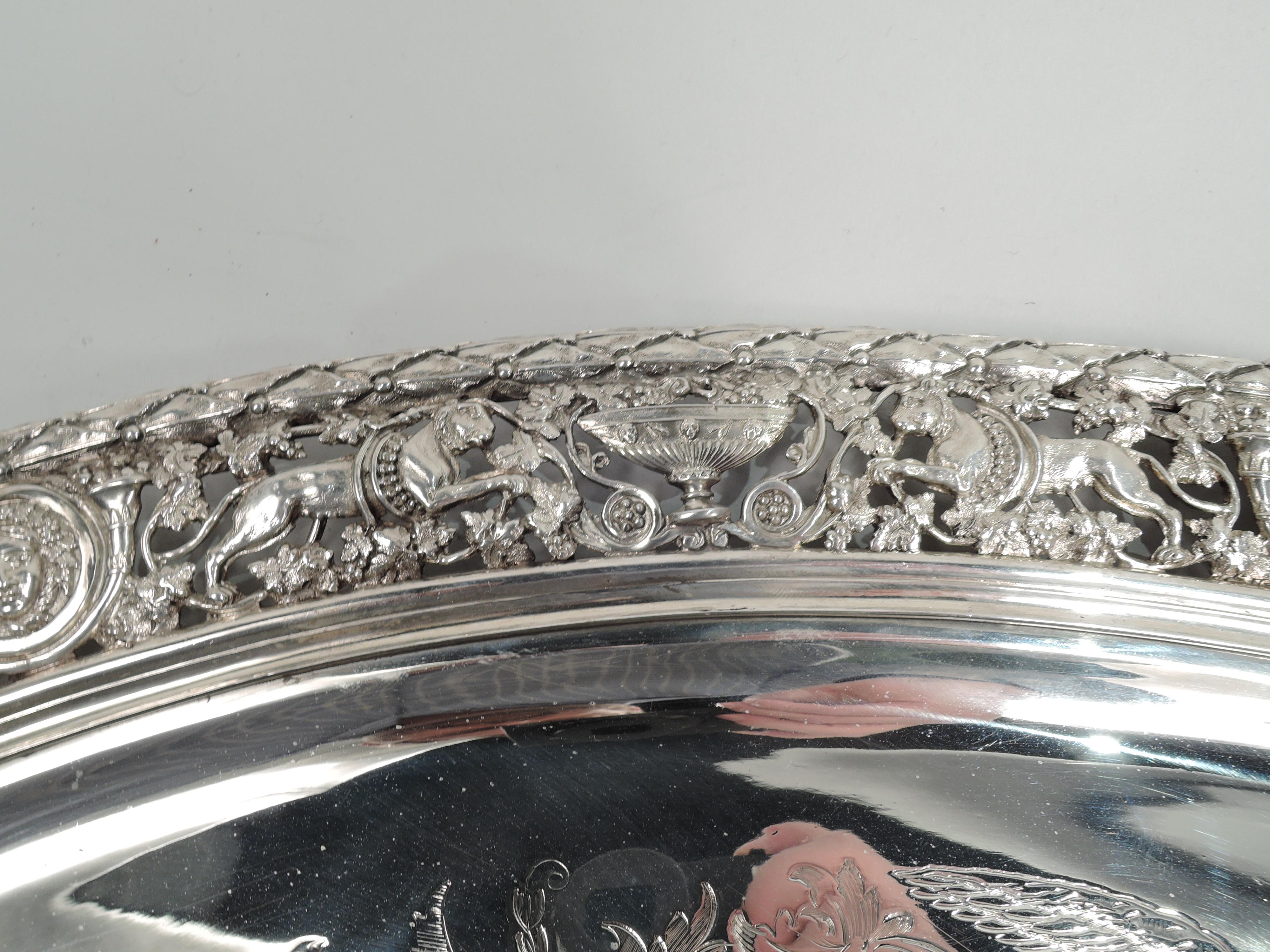 Late 19th Century Antique English Victorian Classical Sterling Silver Tea Tray