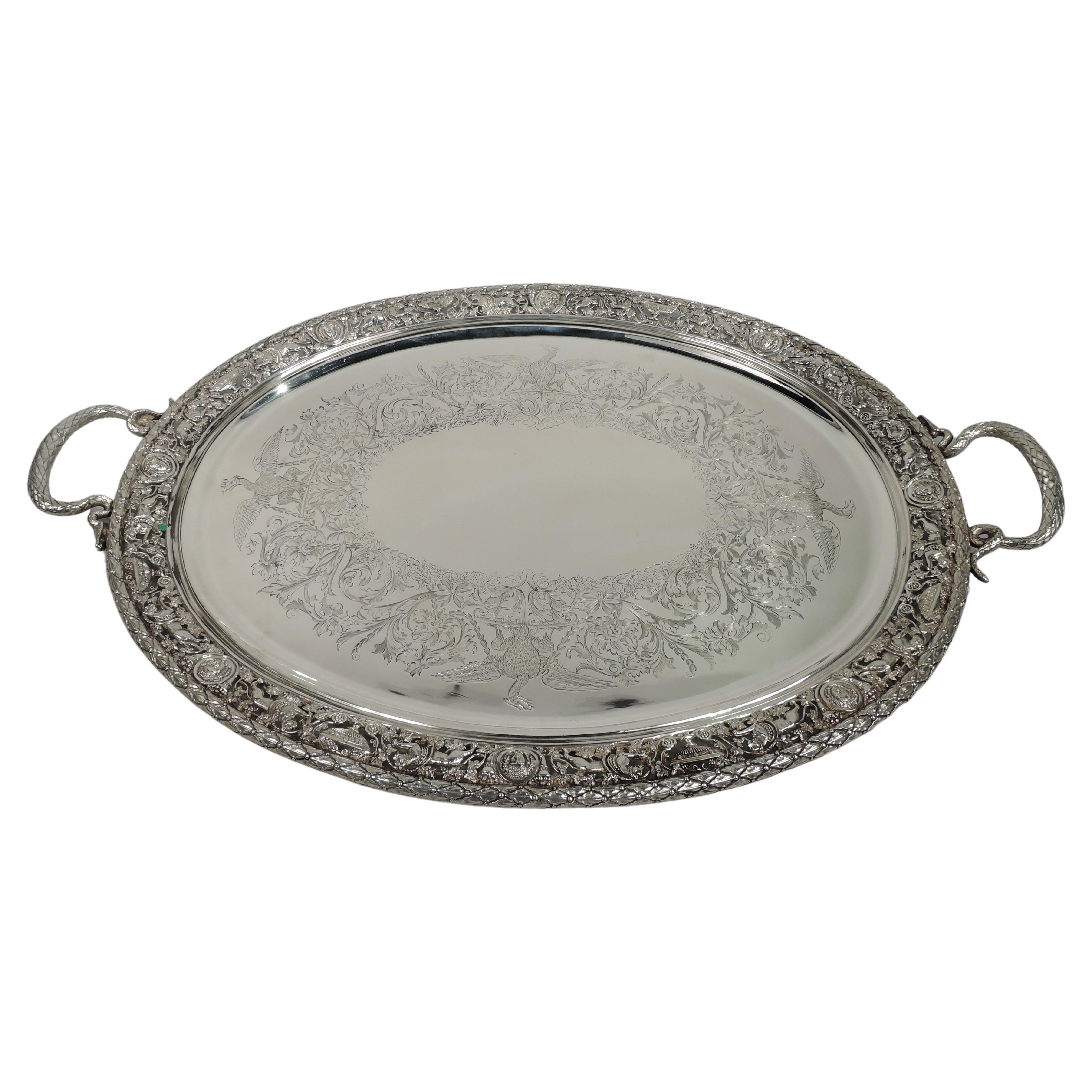 Antique English Victorian Classical Sterling Silver Tea Tray