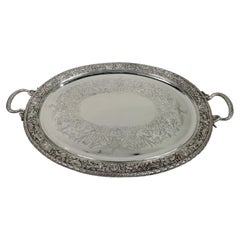 Antique English Victorian Classical Sterling Silver Tea Tray