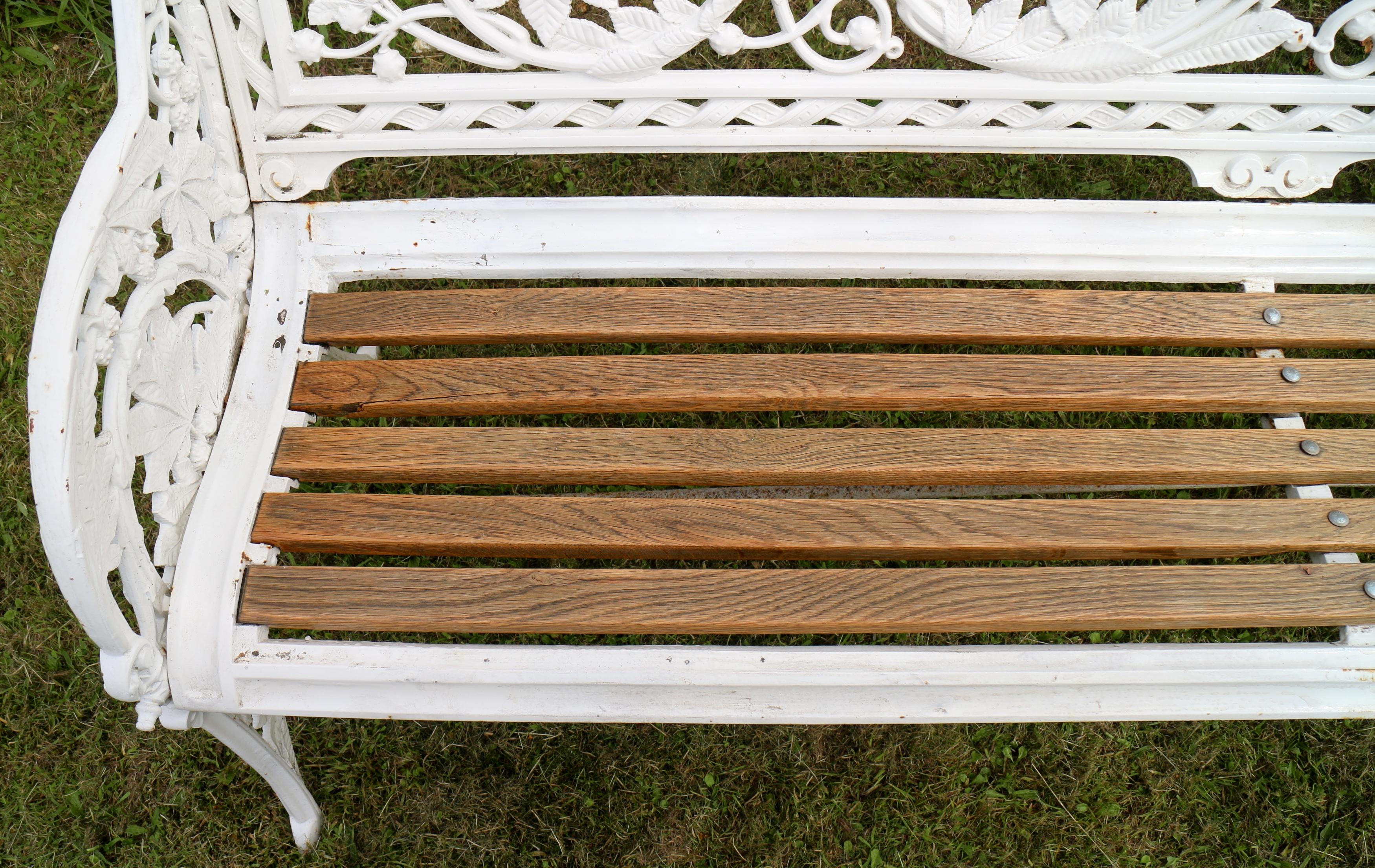 Antique English Victorian Coalbrookdale Horse Chestnut Pattern Garden Seat/Bench 2