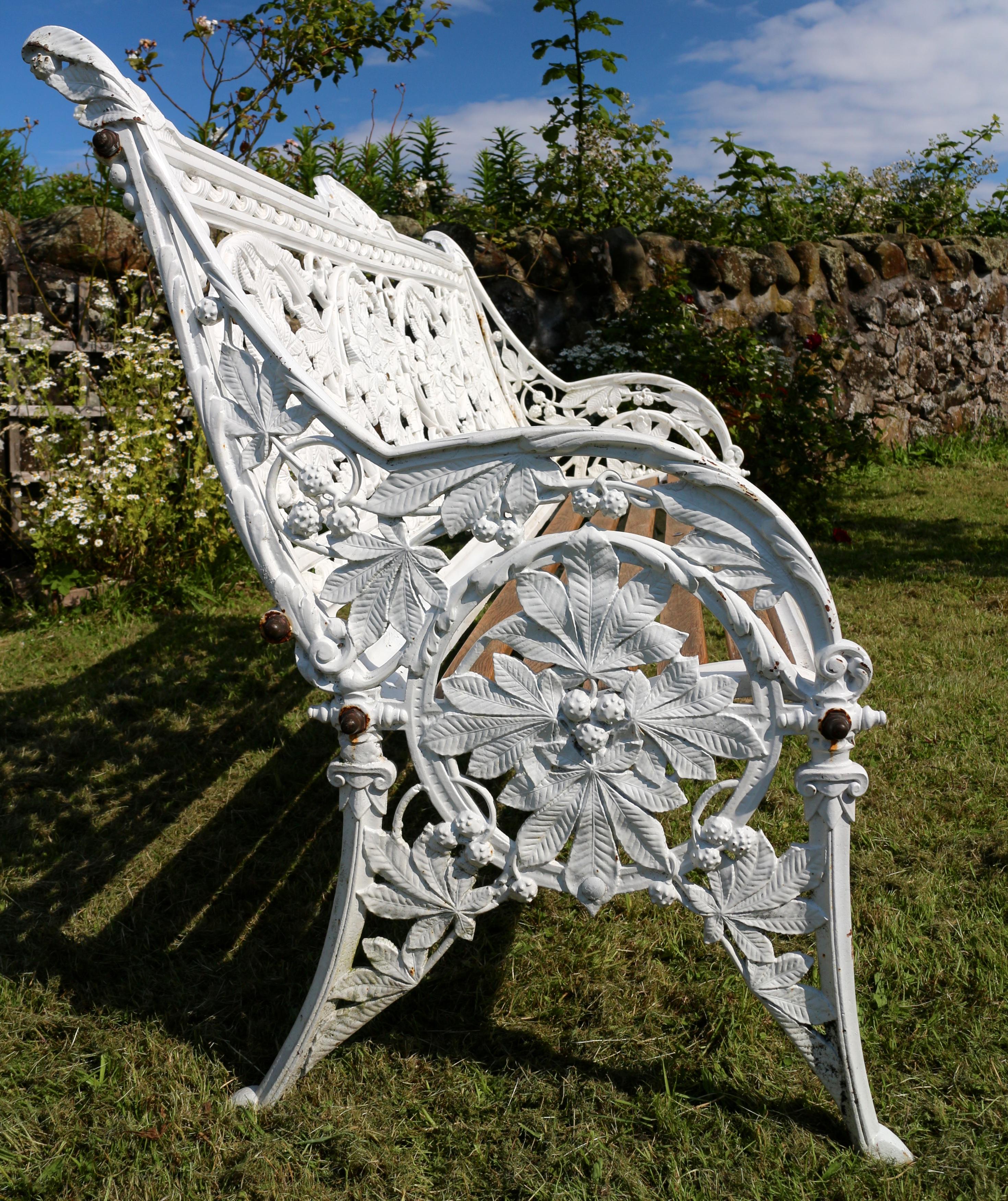 Antique English Victorian Coalbrookdale Horse Chestnut Pattern Garden Seat/Bench 5