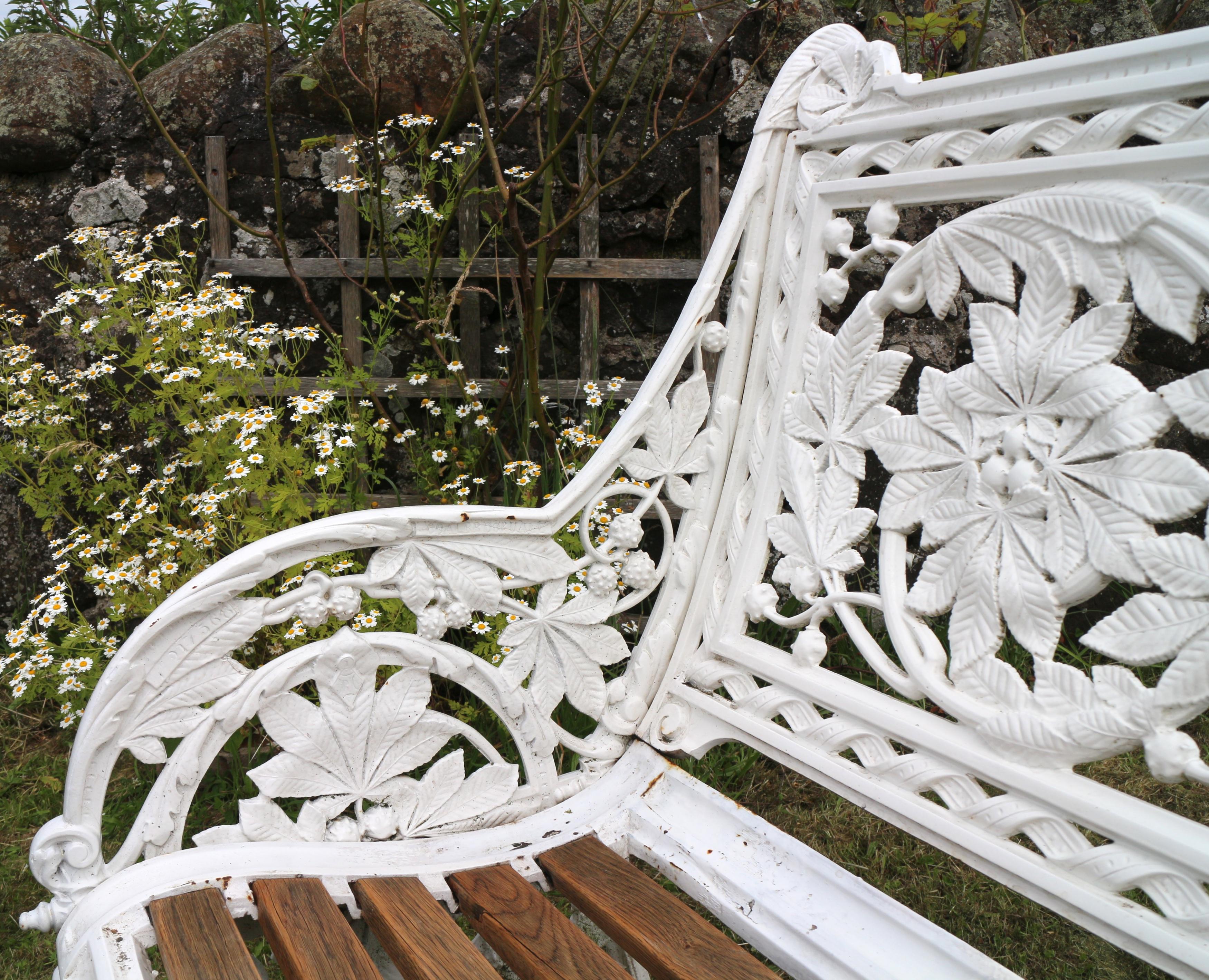 Antique English Victorian Coalbrookdale Horse Chestnut Pattern Garden Seat/Bench 6