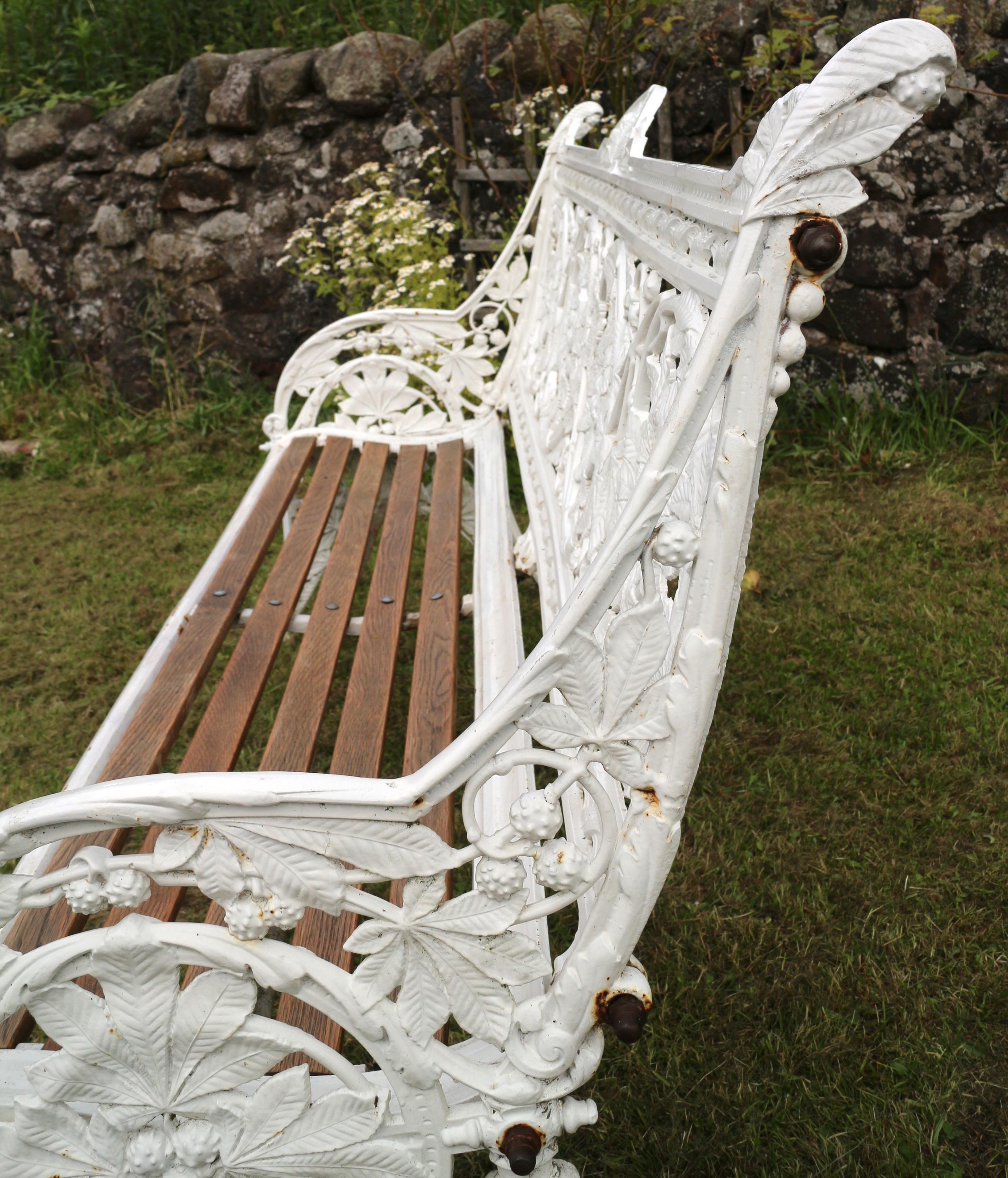 Antique English Victorian Coalbrookdale Horse Chestnut Pattern Garden Seat/Bench 8