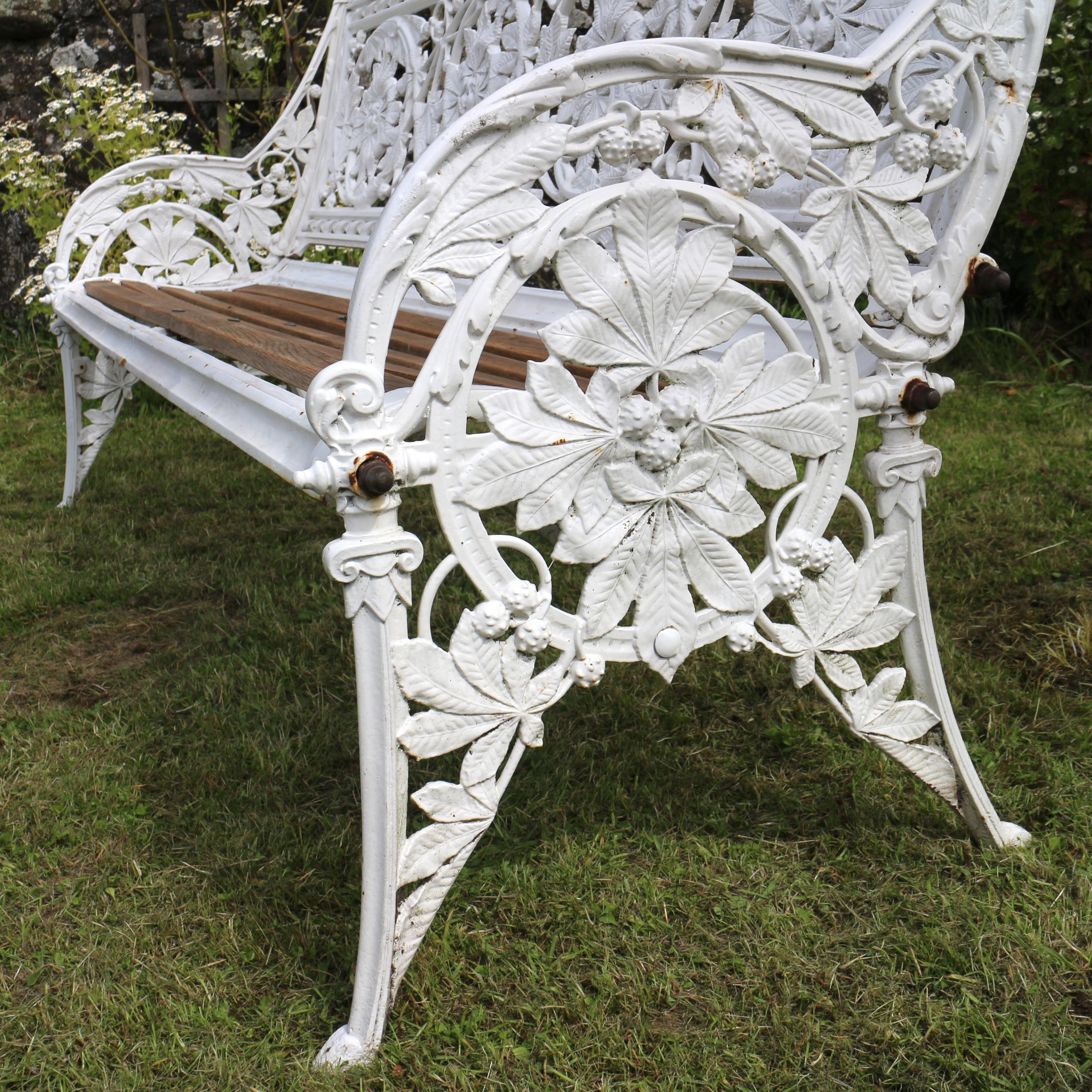 Antique English Victorian Coalbrookdale Horse Chestnut Pattern Garden Seat/Bench 9