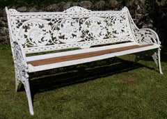 Antique English Victorian Coalbrookdale Horse Chestnut Pattern Garden Seat/Bench