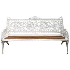 Antique siège/banquette de jardin anglais victorien Coalbrookdale à motif de châtaignier