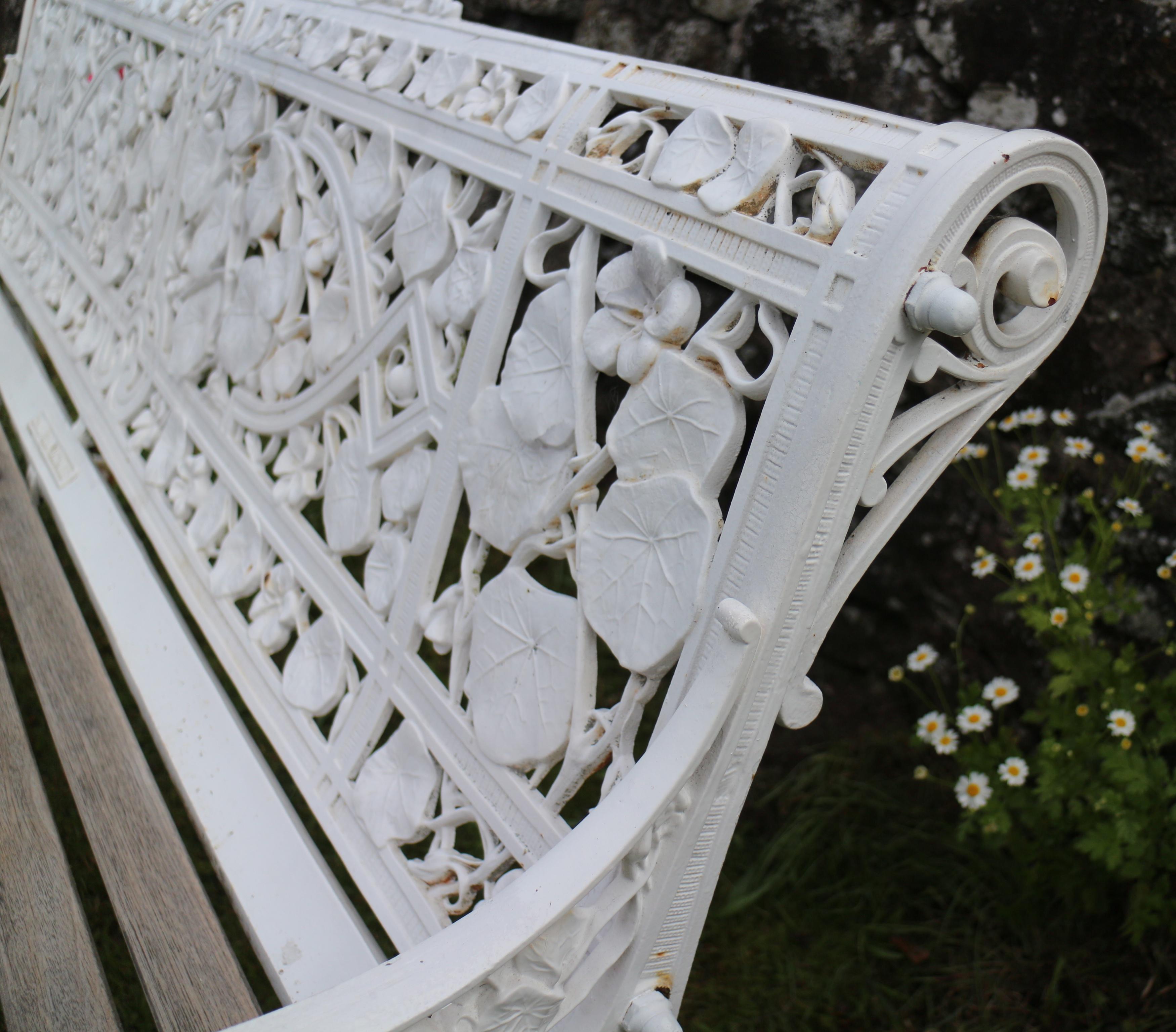 Antique English Victorian Coalbrookdale Nasturtium Pattern Garden Seat/Bench 2