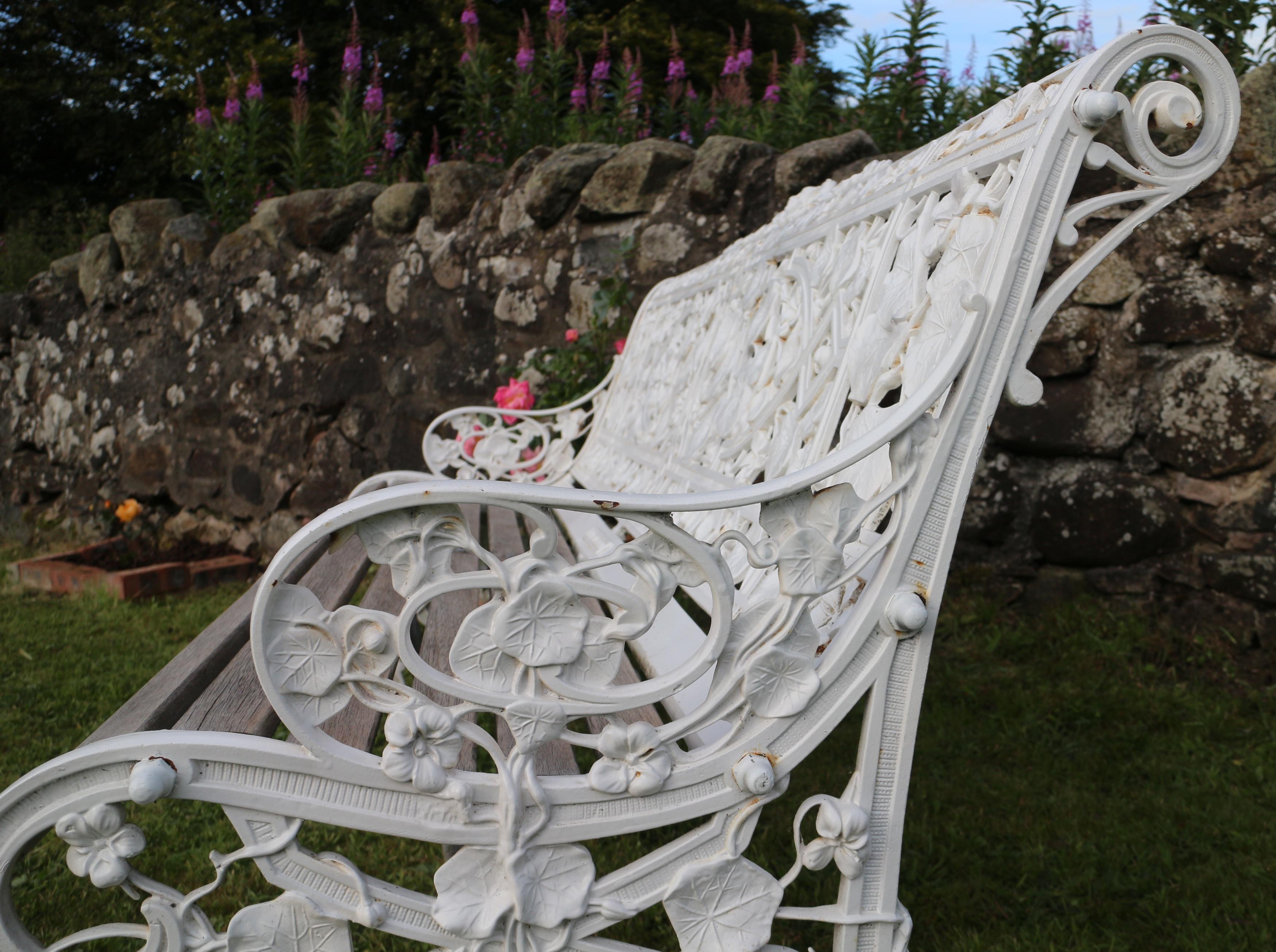 Antique English Victorian Coalbrookdale Nasturtium Pattern Garden Seat/Bench 3