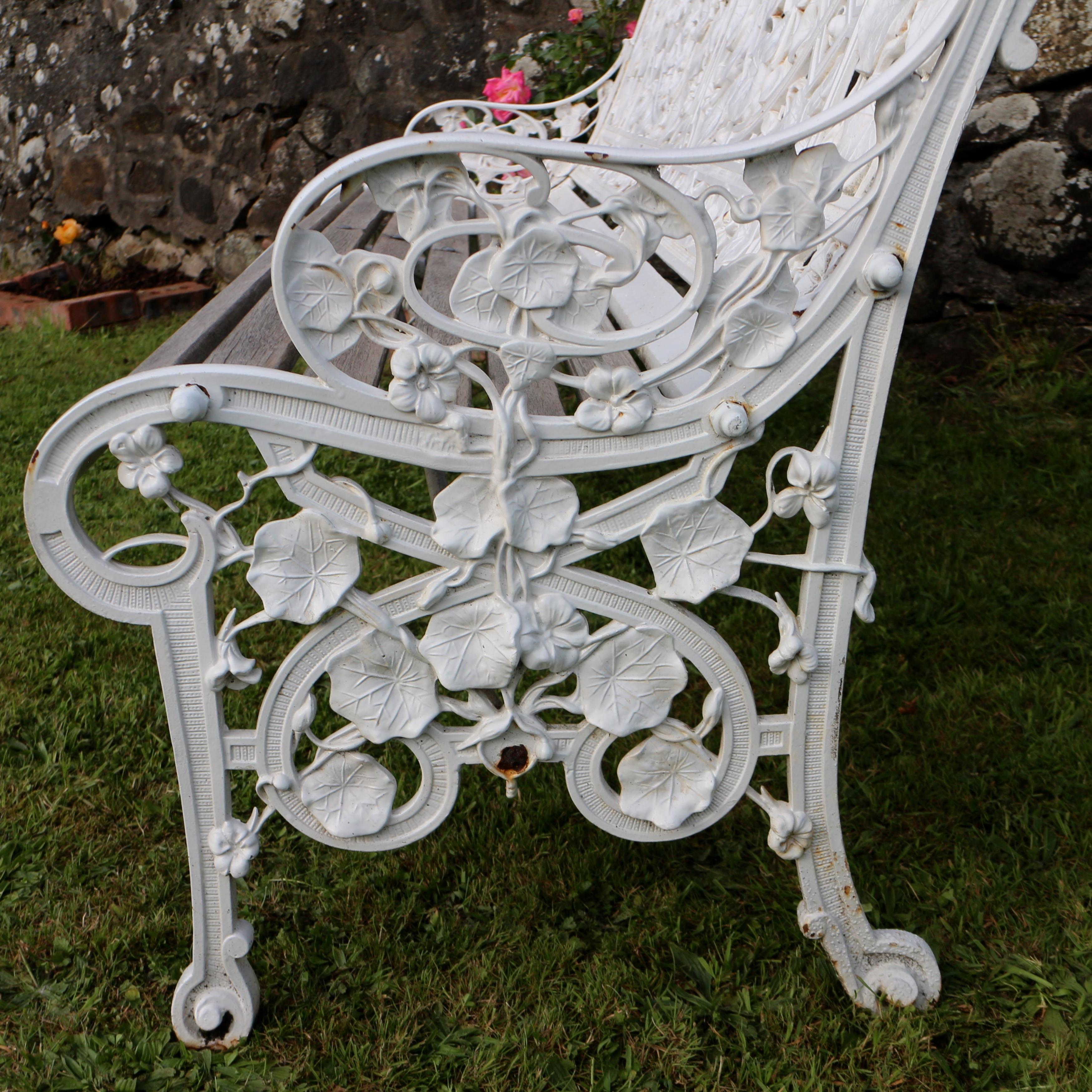Antique English Victorian Coalbrookdale Nasturtium Pattern Garden Seat/Bench 4