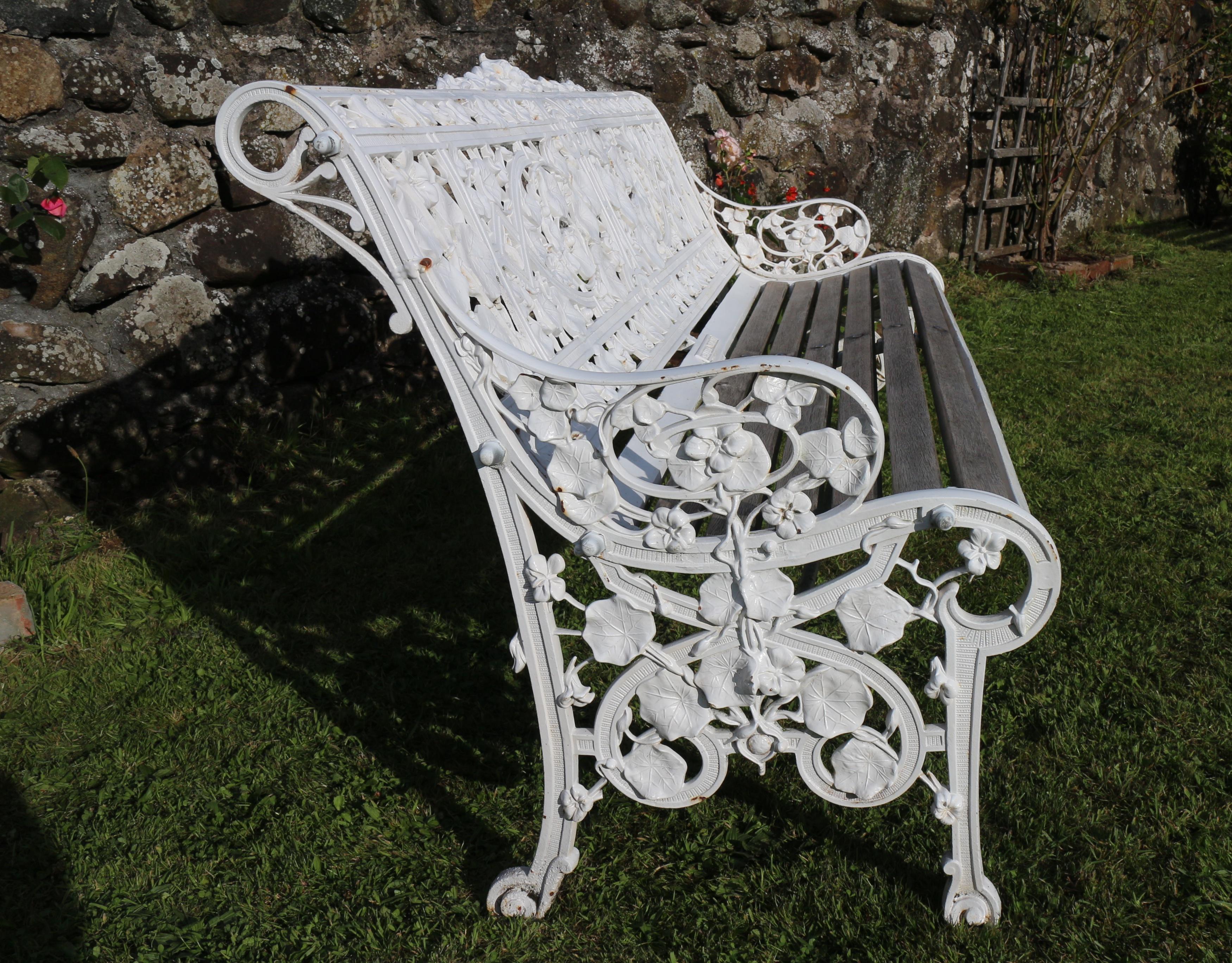 Antique English Victorian Coalbrookdale Nasturtium Pattern Garden Seat/Bench 5