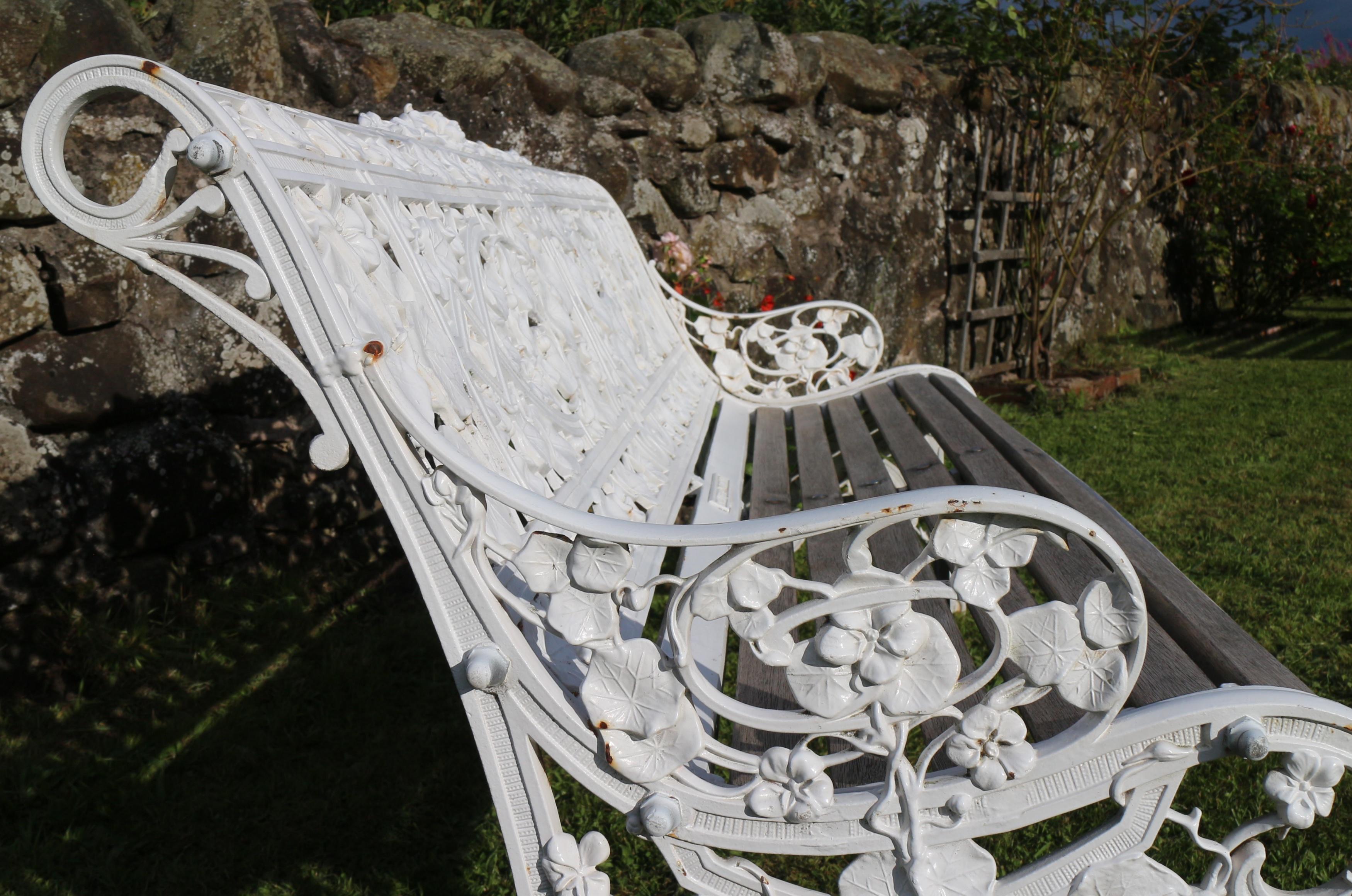 Antique English Victorian Coalbrookdale Nasturtium Pattern Garden Seat/Bench 6