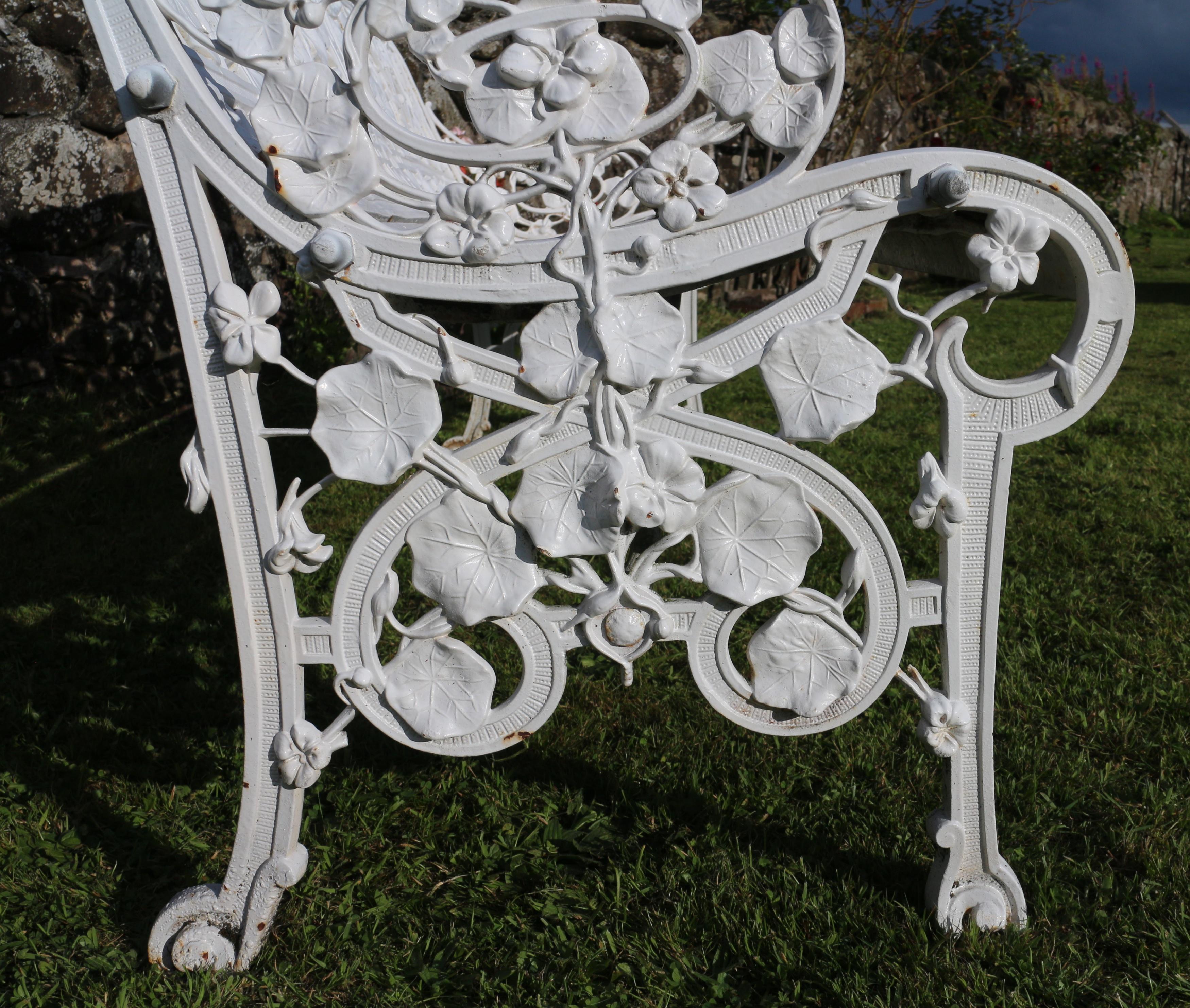 Antique English Victorian Coalbrookdale Nasturtium Pattern Garden Seat/Bench 7