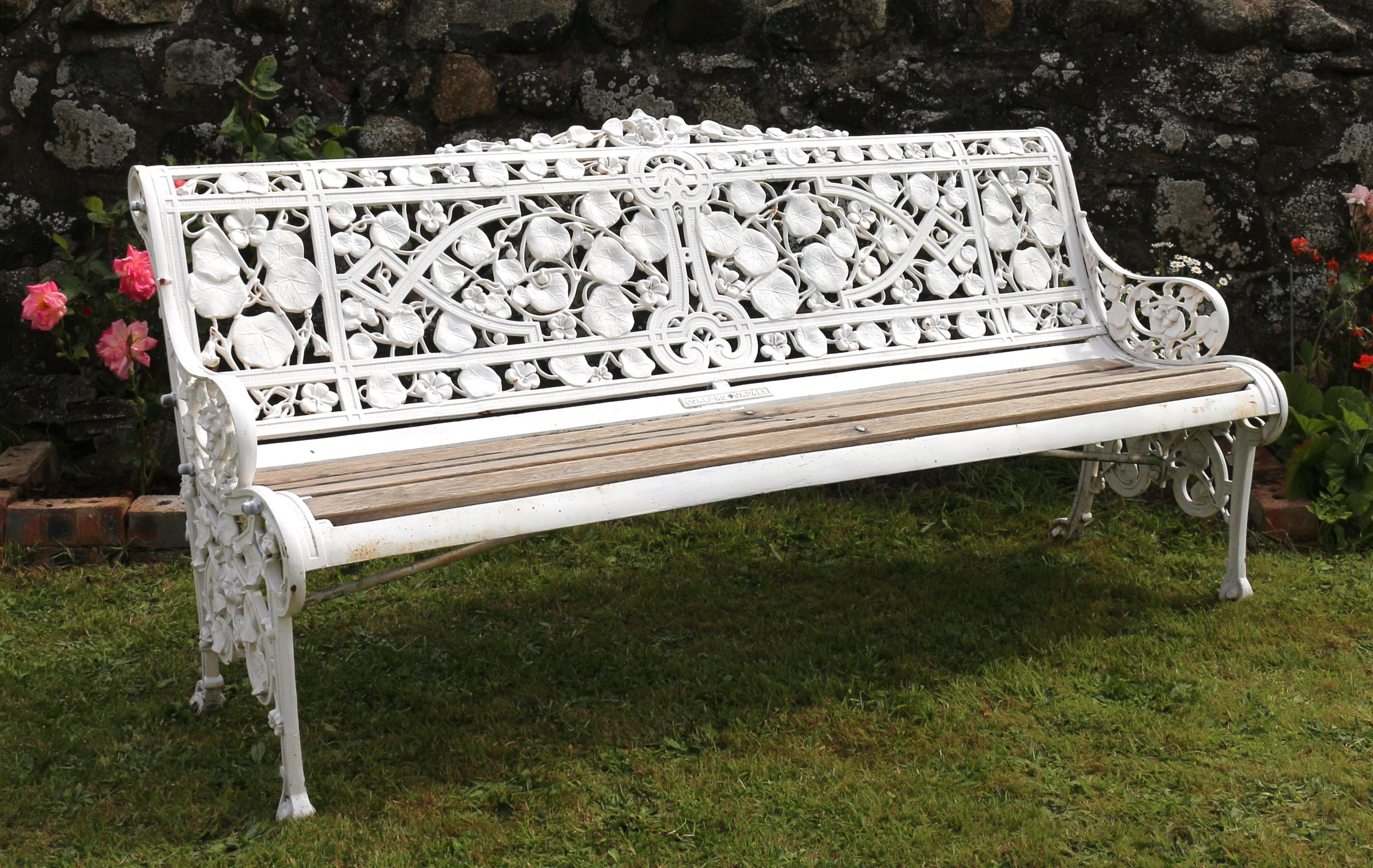 Antique English Victorian Coalbrookdale Nasturtium Pattern Garden Seat/Bench 8