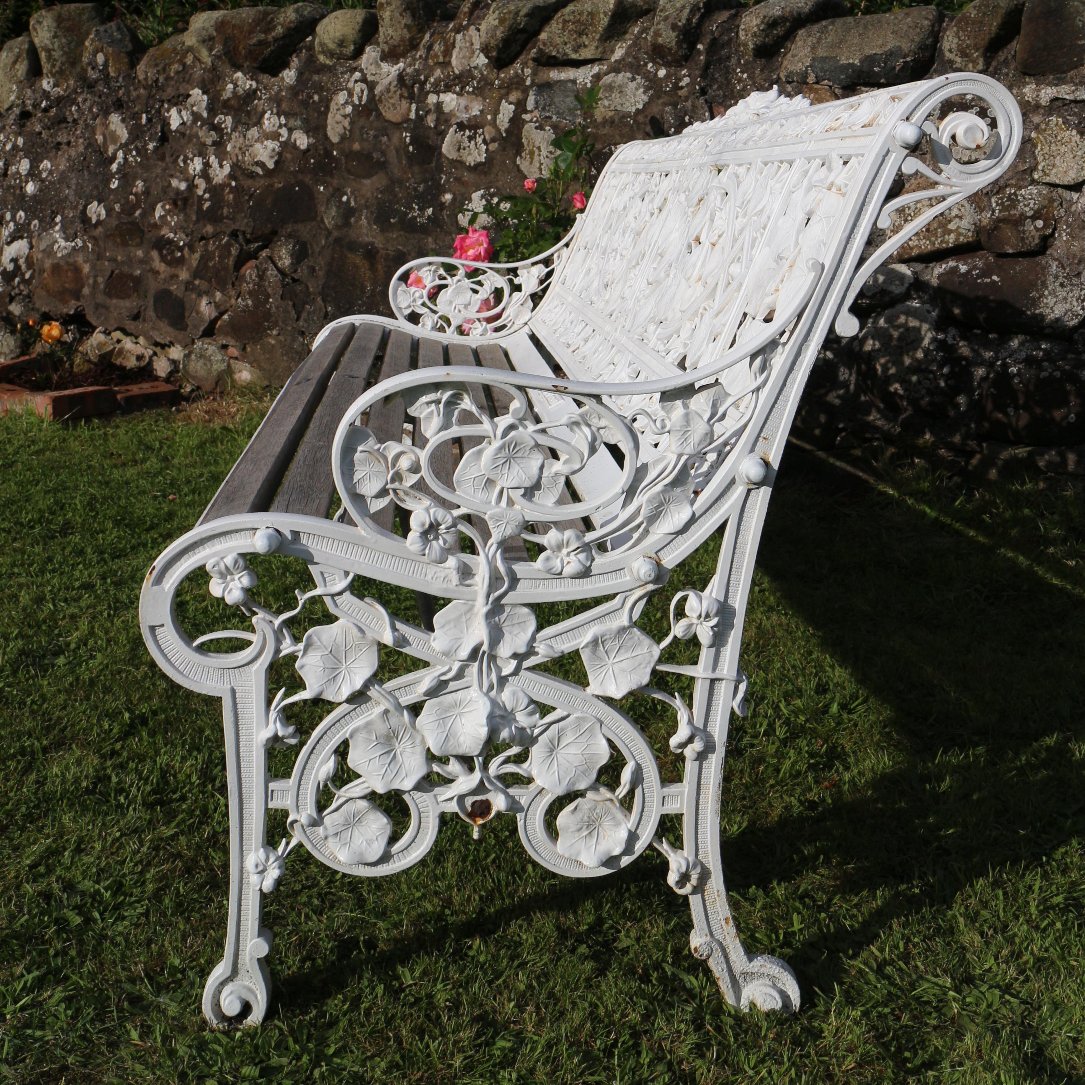 Antique English Victorian Coalbrookdale Nasturtium Pattern Garden Seat/Bench 1