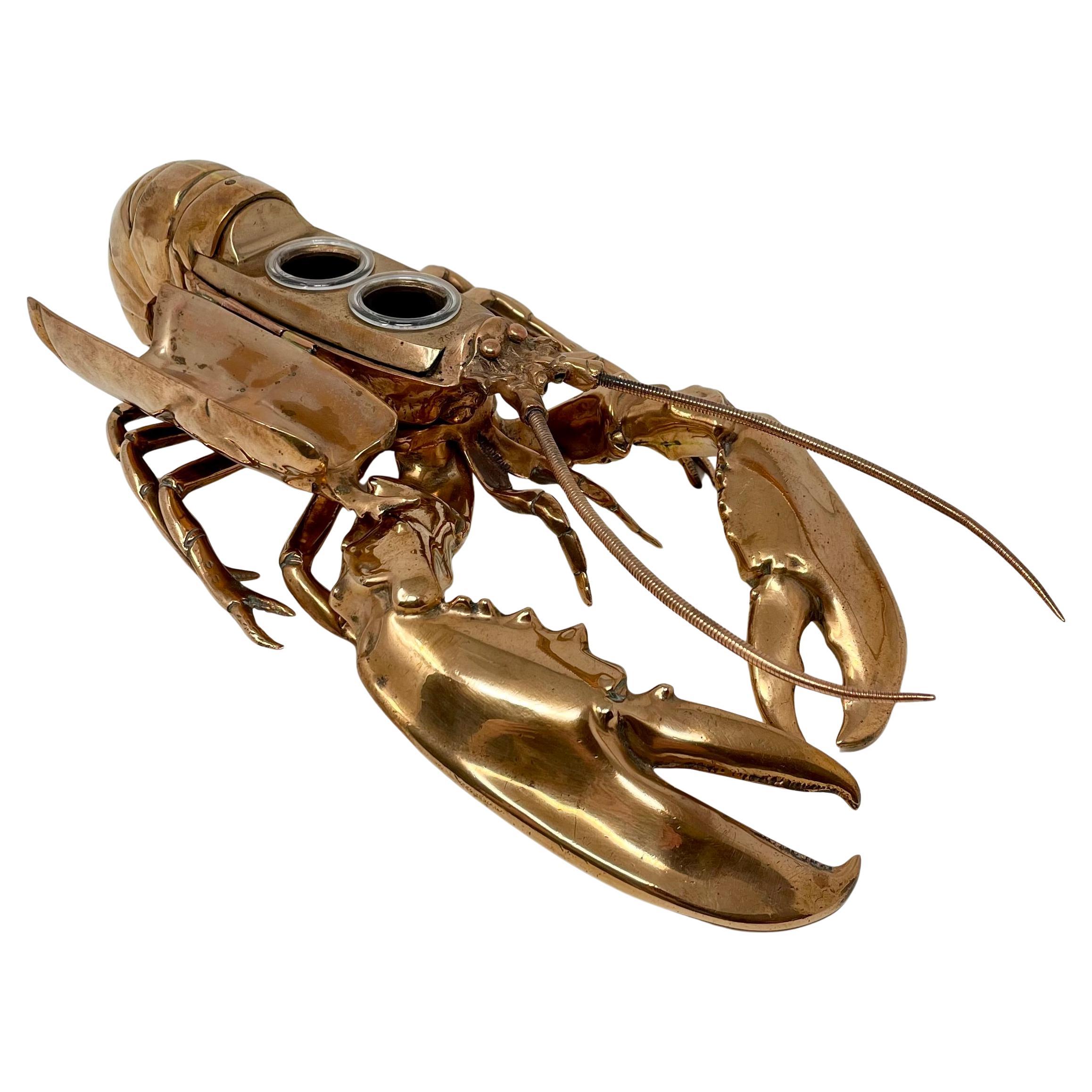 Antique English Victorian Copper Figural Lobster Inkwell, Circa 1890's. In Good Condition For Sale In New Orleans, LA