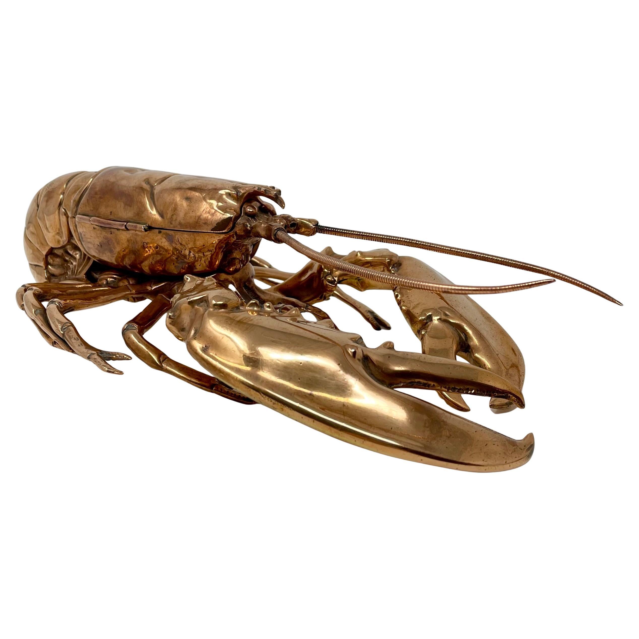 19th Century Antique English Victorian Copper Figural Lobster Inkwell, Circa 1890's. For Sale