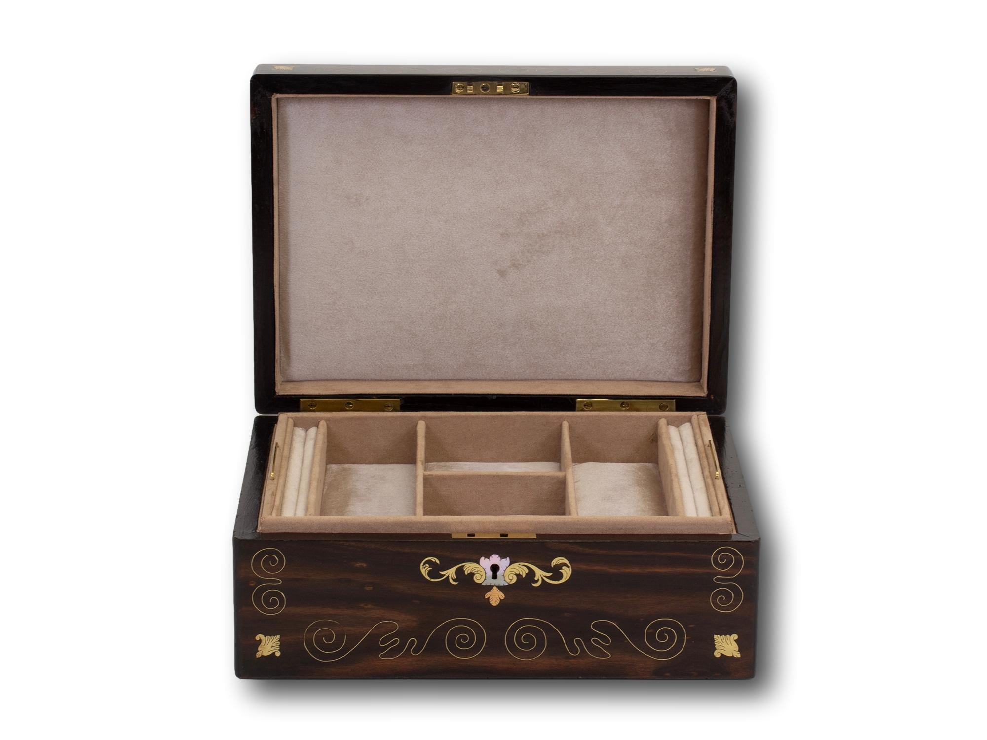 Antique English Victorian Coromandel and Mother of Pearl Jewellery Box For Sale 3