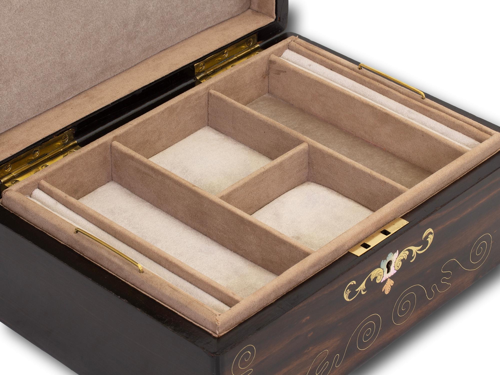 Antique English Victorian Coromandel and Mother of Pearl Jewellery Box For Sale 5