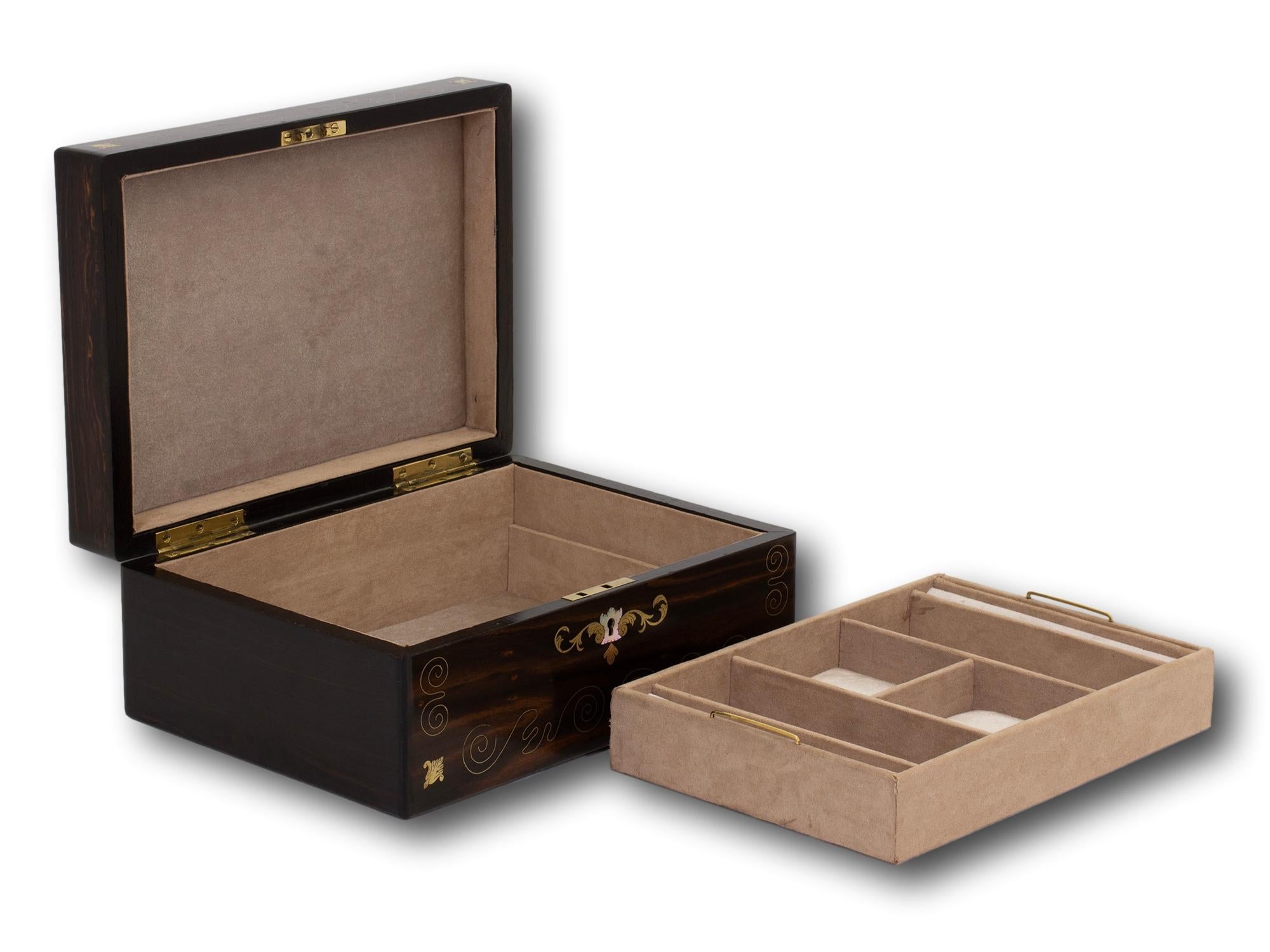 Antique English Victorian Coromandel and Mother of Pearl Jewellery Box For Sale 7