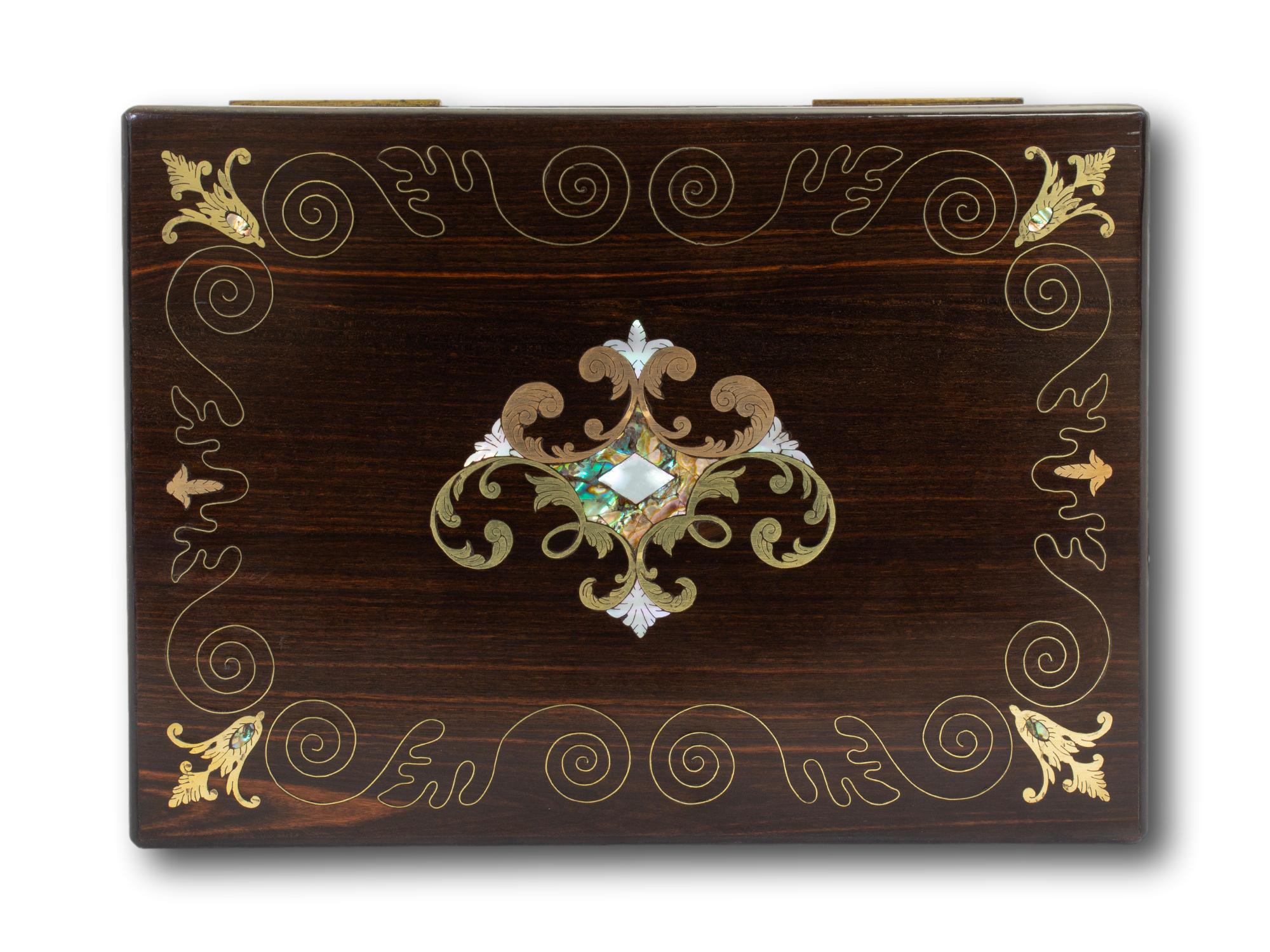 Antique English Victorian Coromandel and Mother of Pearl Jewellery Box For Sale 2