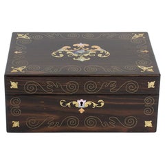 Antique English Victorian Coromandel and Mother of Pearl Jewellery Box