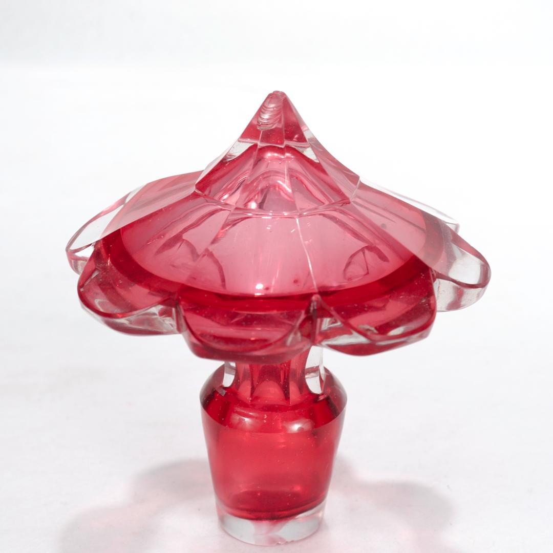 Antique English Victorian Cranberry Cut Glass Decanter For Sale 6