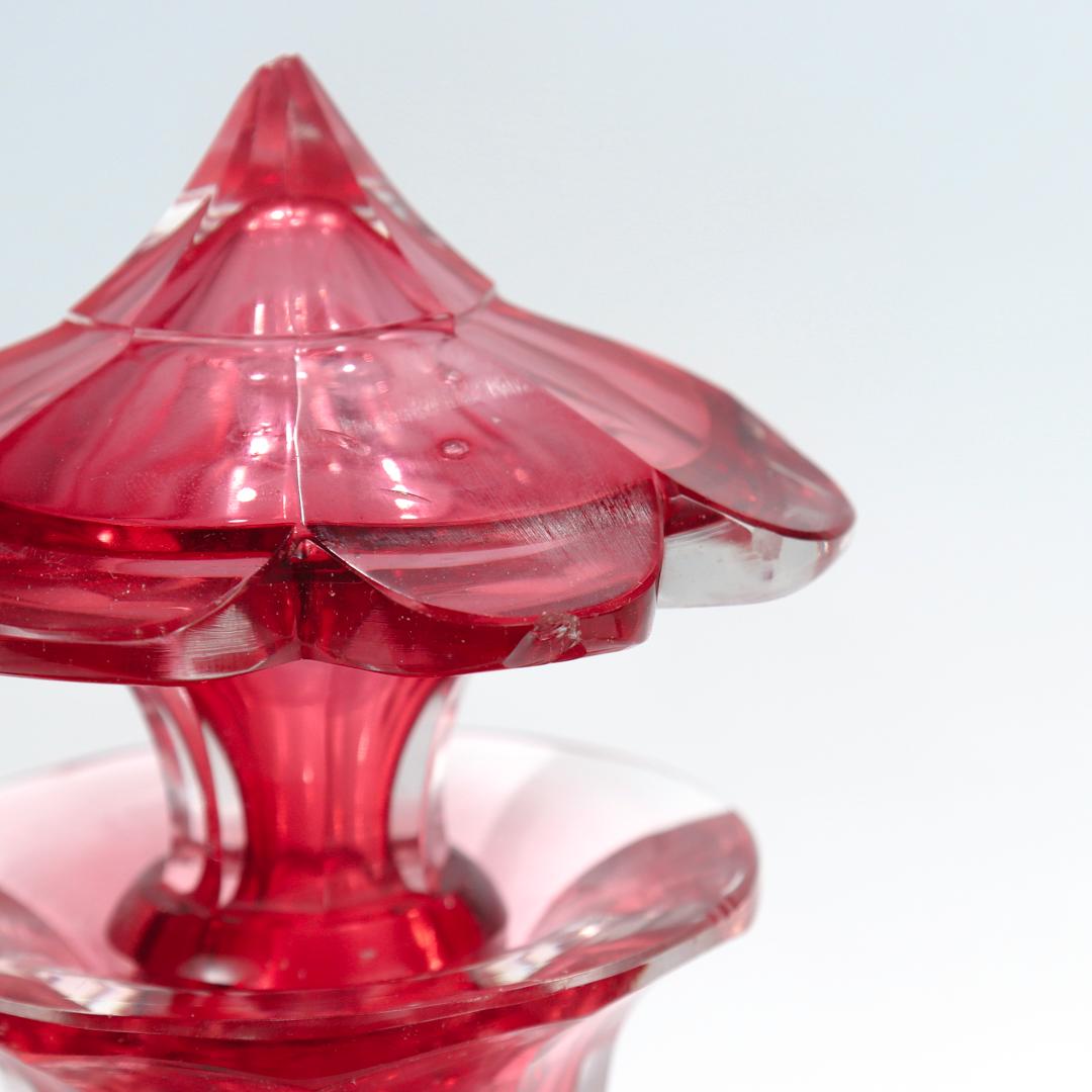 Antique English Victorian Cranberry Cut Glass Decanter For Sale 7