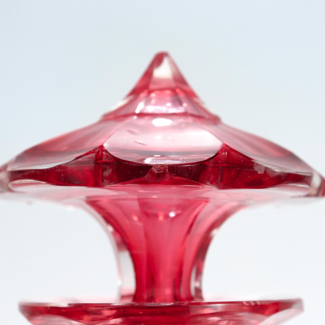 Antique English Victorian Cranberry Cut Glass Decanter For Sale 8