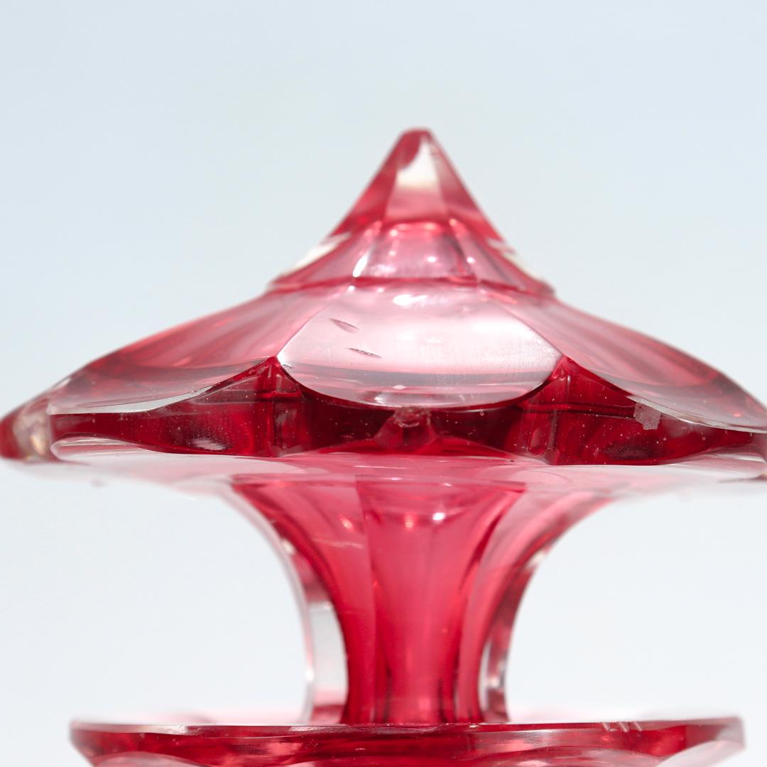 Antique English Victorian Cranberry Cut Glass Decanter For Sale 9