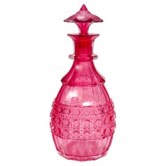 Used English Victorian Cranberry Cut Glass Decanter
