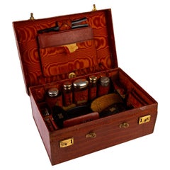 Antique English Victorian Crocodile Skin Vanity Travelling Case 19th Century