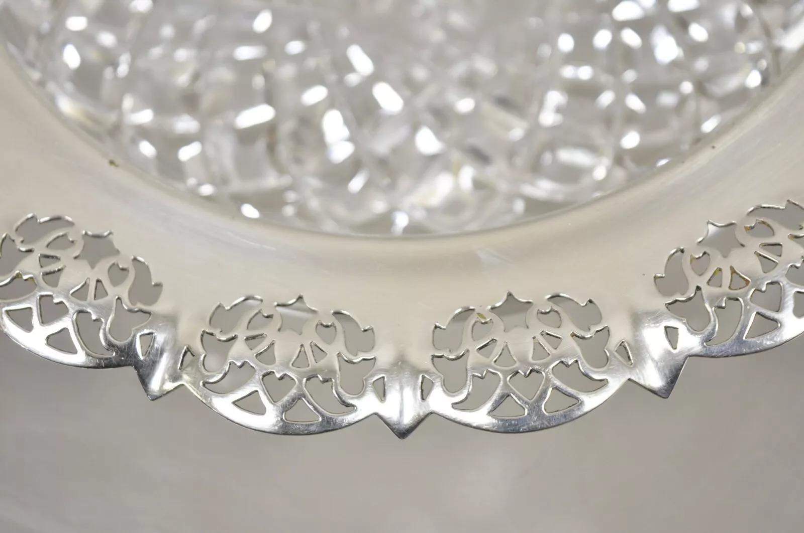 Antique English Victorian Cut Crystal Silver Plated Gallery Ashtray Trinket Dish For Sale 5