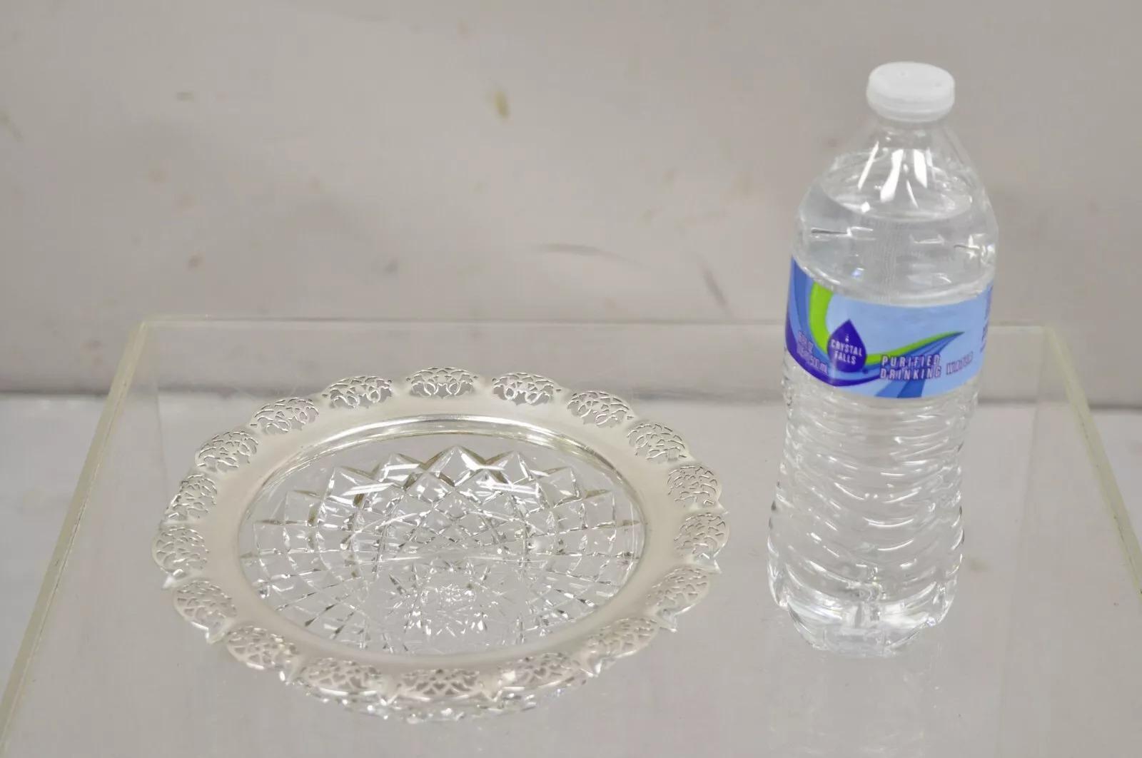 Antique English Victorian Cut Crystal Silver Plated Gallery Ashtray Trinket Dish For Sale 6