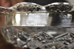 Cendrier anglais ancien de style victorien en cristal taillé et plaqué argent