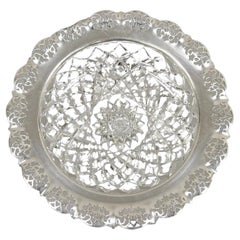 Antiguo cenicero inglés victoriano de cristal tallado bañado en plata Plato de baratijas