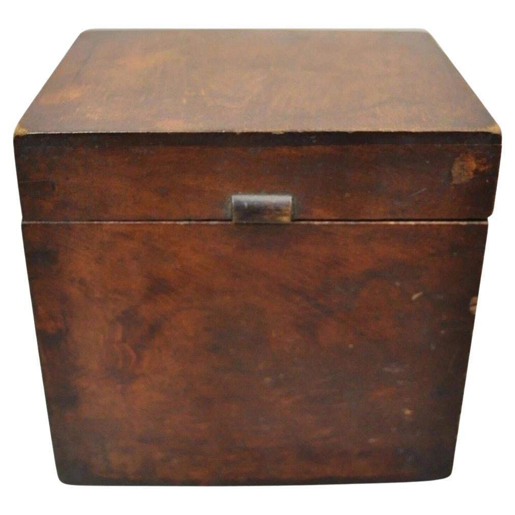 Antique English Victorian Dovetailed Walnut Tea Caddy Small Desk Trinket Box