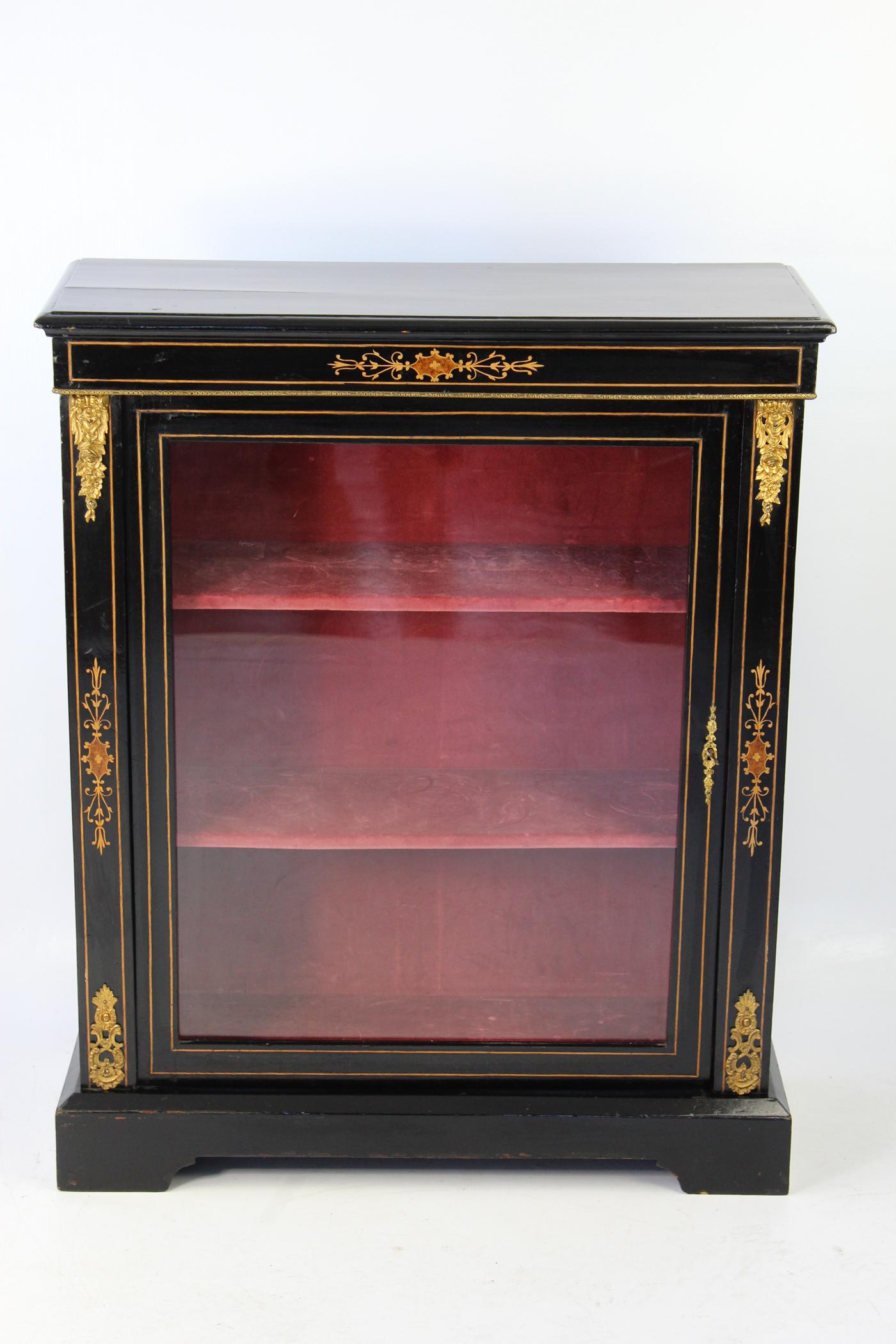 Antique English Victorian Ebonised Pier Cabinet Bookcase Display Unit circa 1880 In Good Condition In Leeds, West Yorkshire