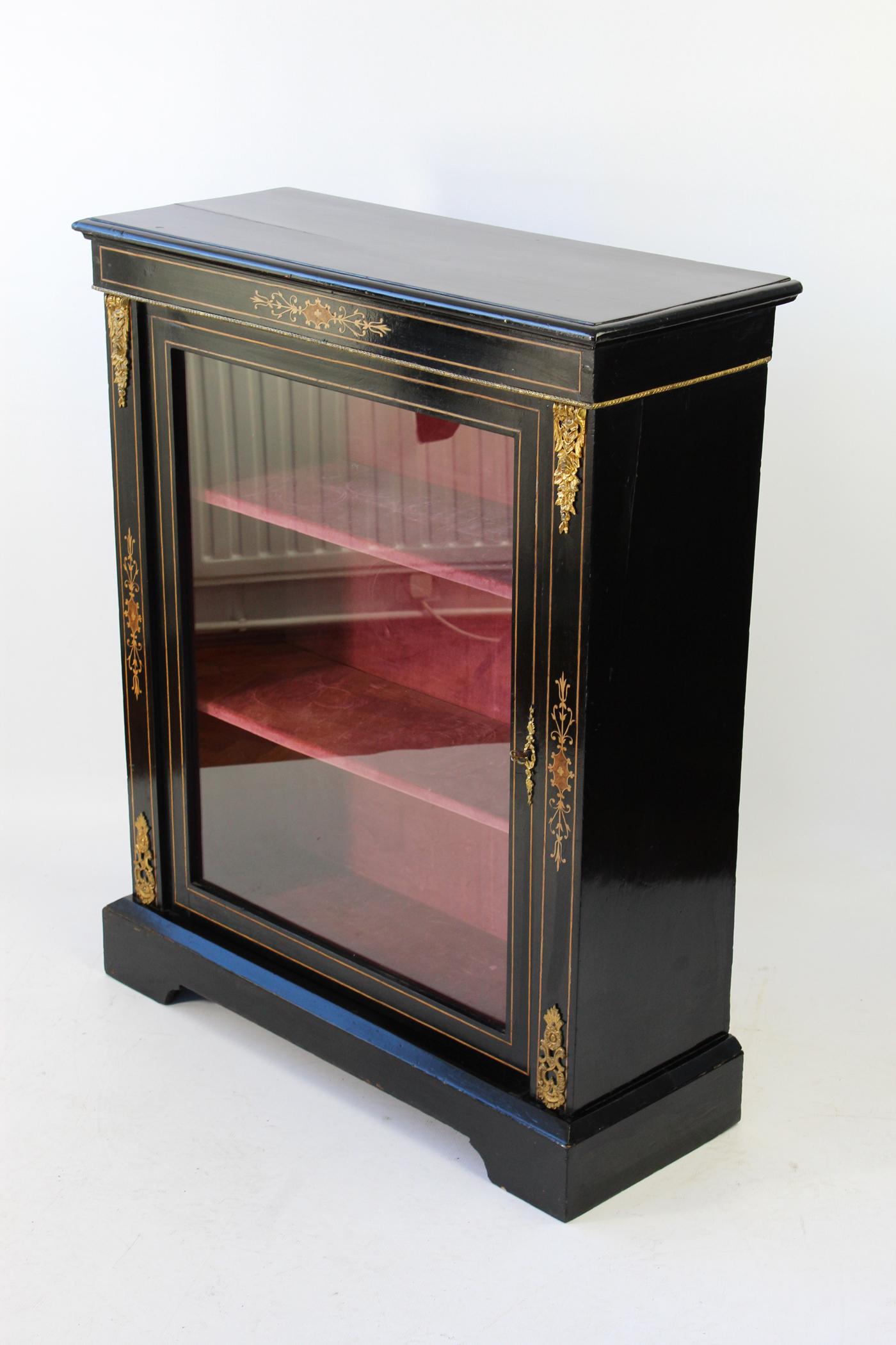 Walnut Antique English Victorian Ebonised Pier Cabinet Bookcase Display Unit circa 1880