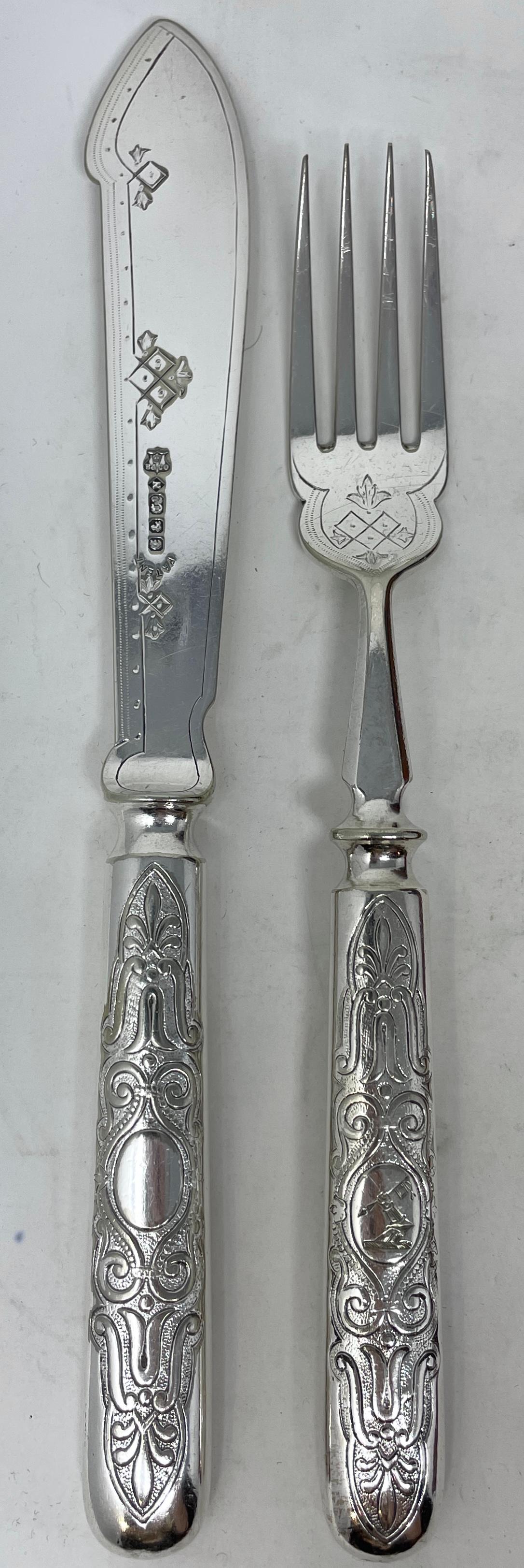 Antique English Victorian Elkington & Co. Sheffield Silver Fish Service in Case 1
