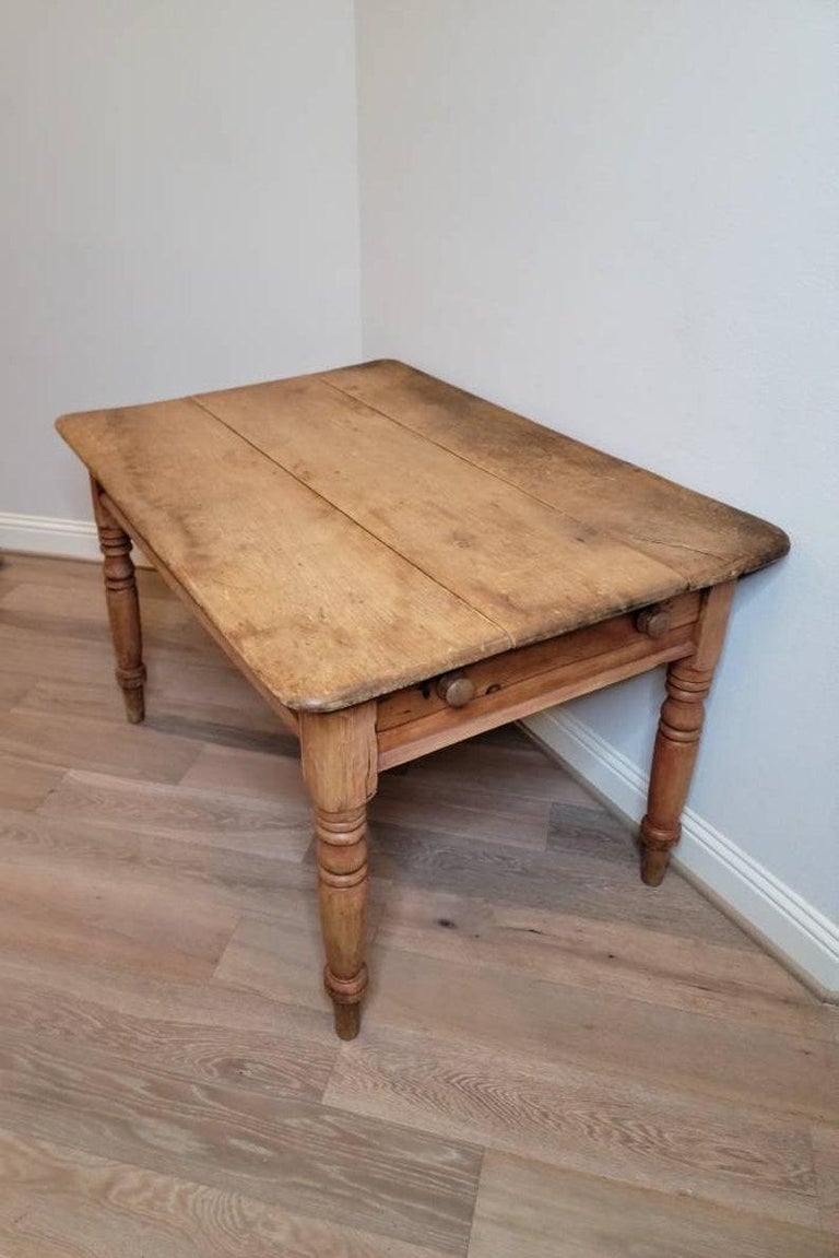 Antique English Victorian Farmhouse Pine Plank Work Table at 1stDibs