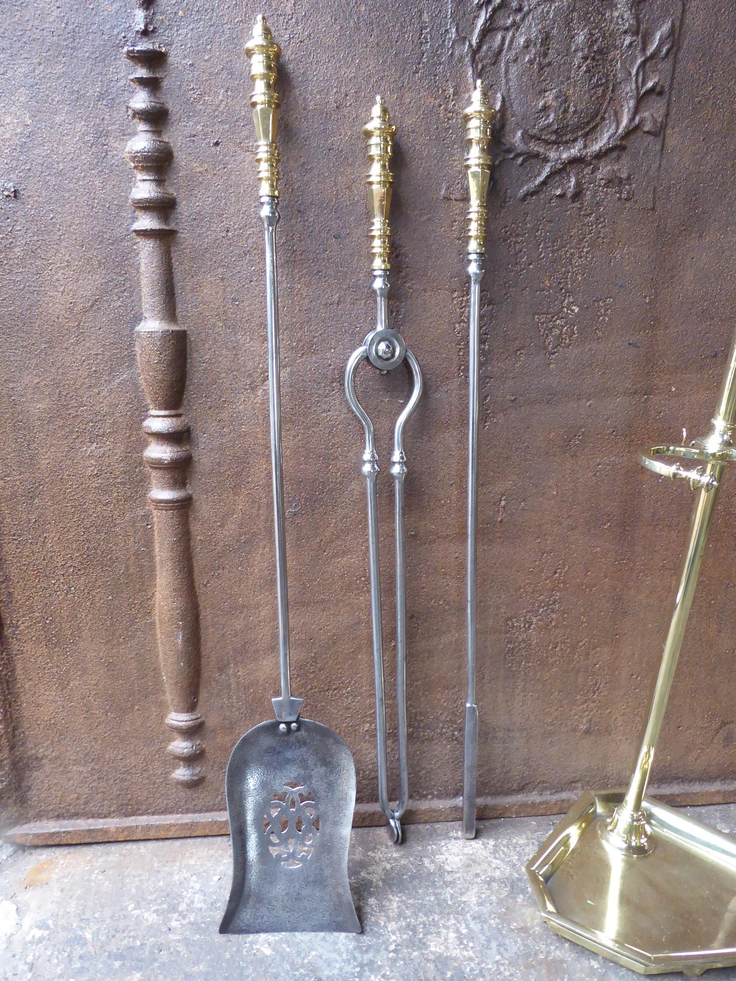 Polished Antique English Victorian Fireplace Tools or Companion Set