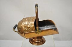 Antique English Victorian Floral Embossed Copper Helmet Coal Scuttle Bucket