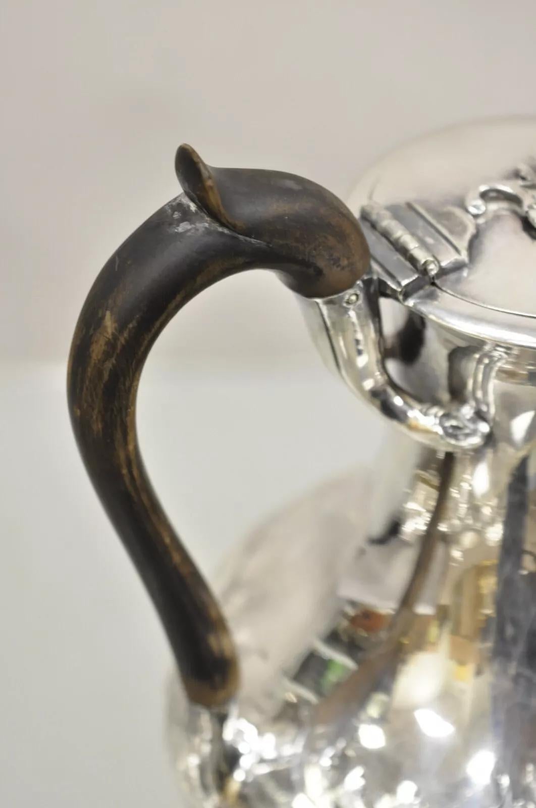 20th Century Antique English Victorian Floral Repousse Sheffield Tea Pot with Wooden Handle