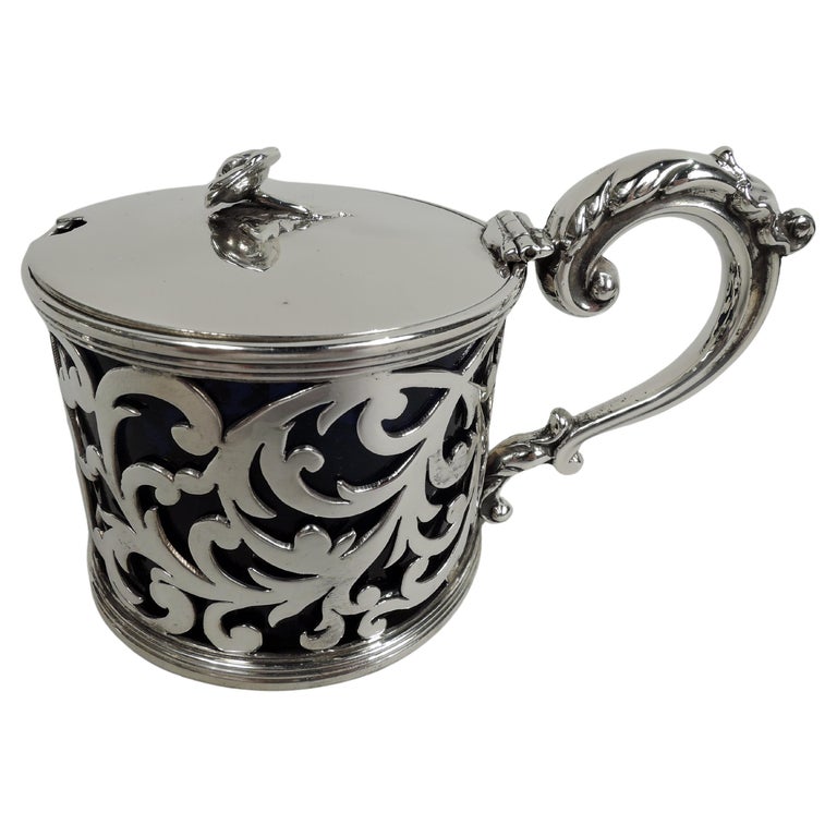 Antique English Victorian Georgian Sterling Silver Mustard Pot For Sale