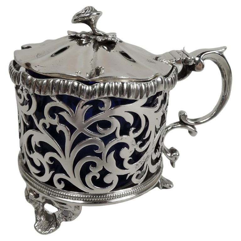 Antique English Victorian Sterling Silver Mustard Pot For Sale