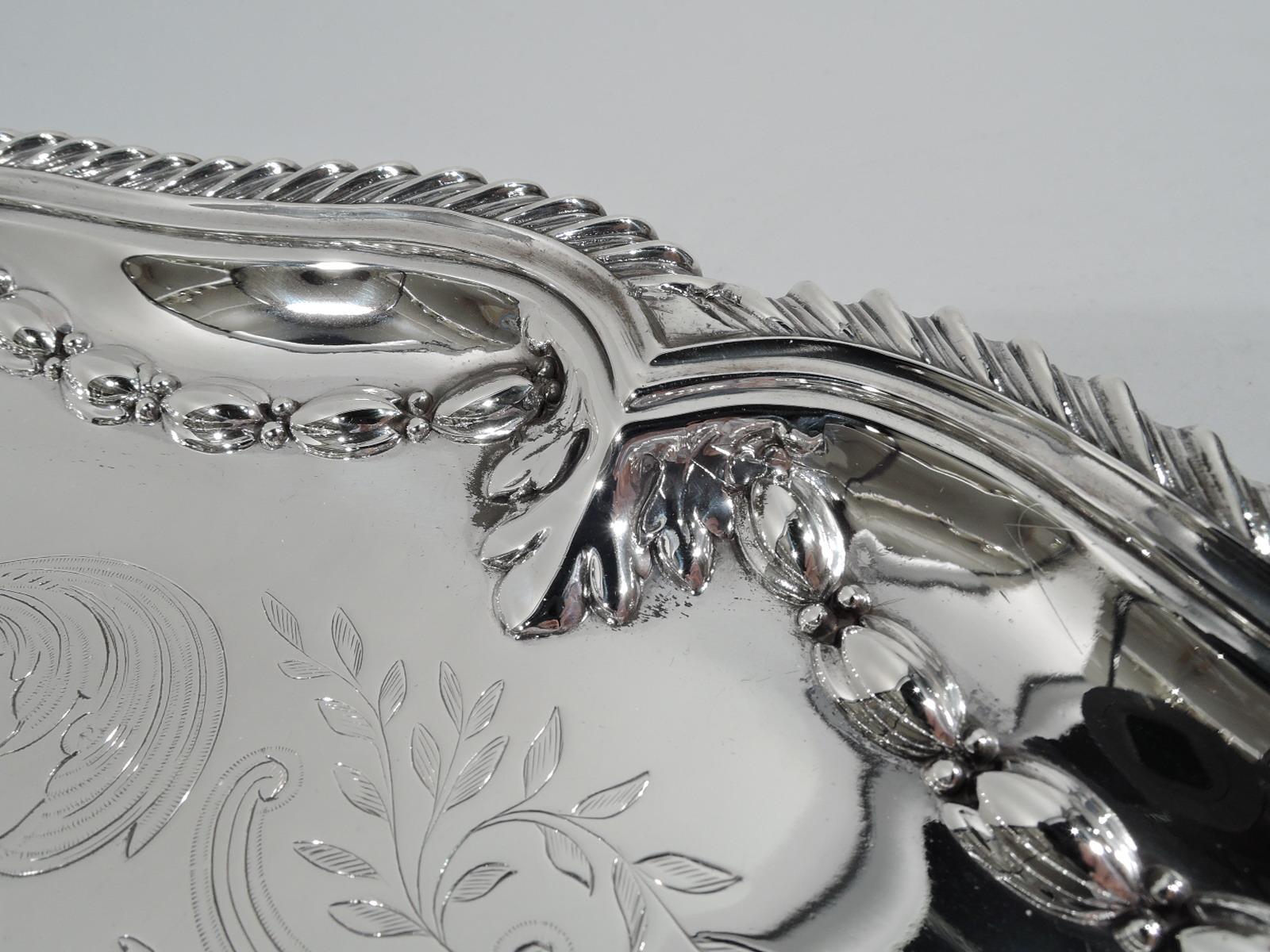 Antique English Victorian Georgian Sterling Silver Salver Tray In Good Condition In New York, NY