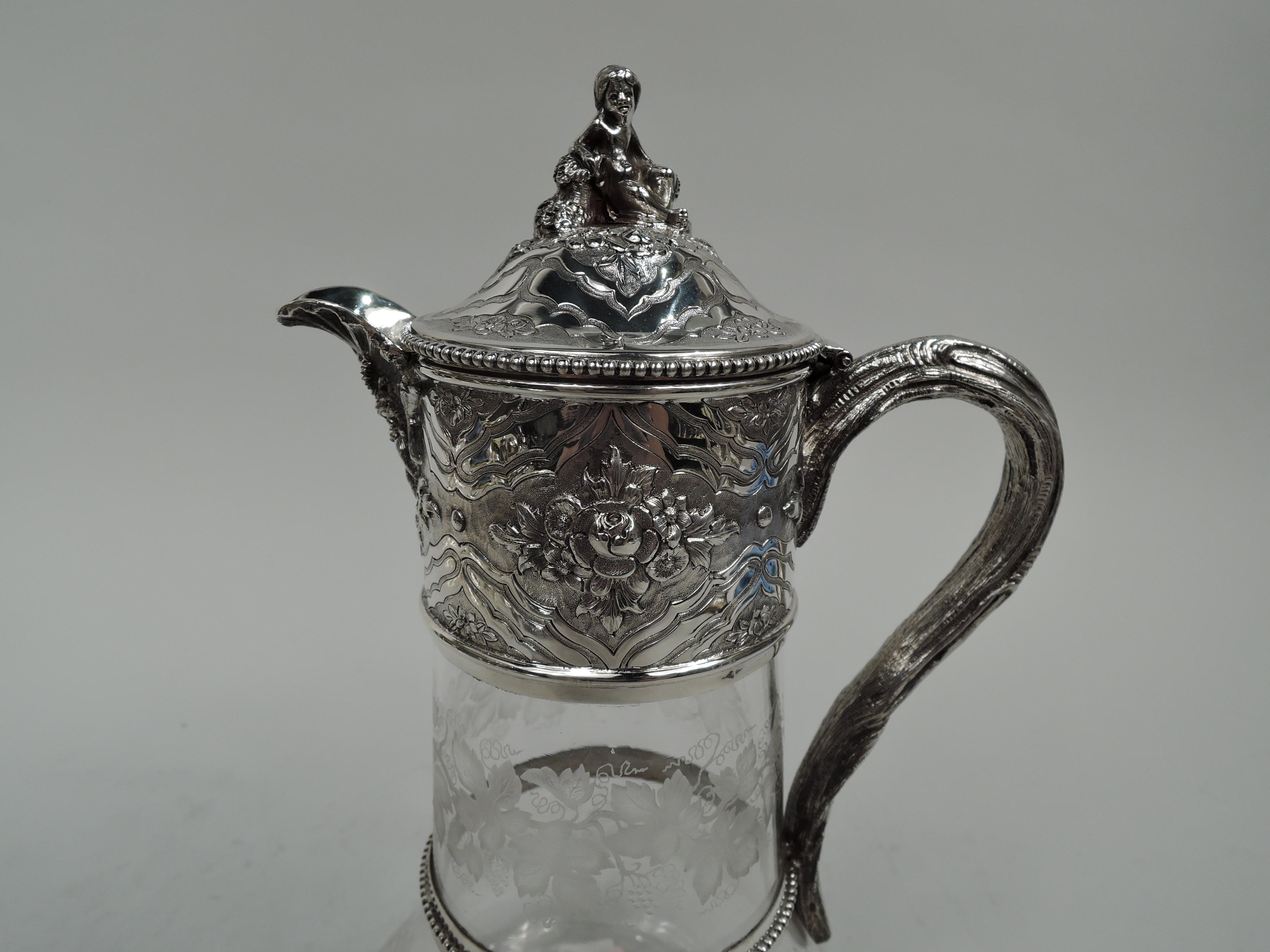 Antique English Victorian Glass and Sterling Silver Decanter In Excellent Condition For Sale In New York, NY