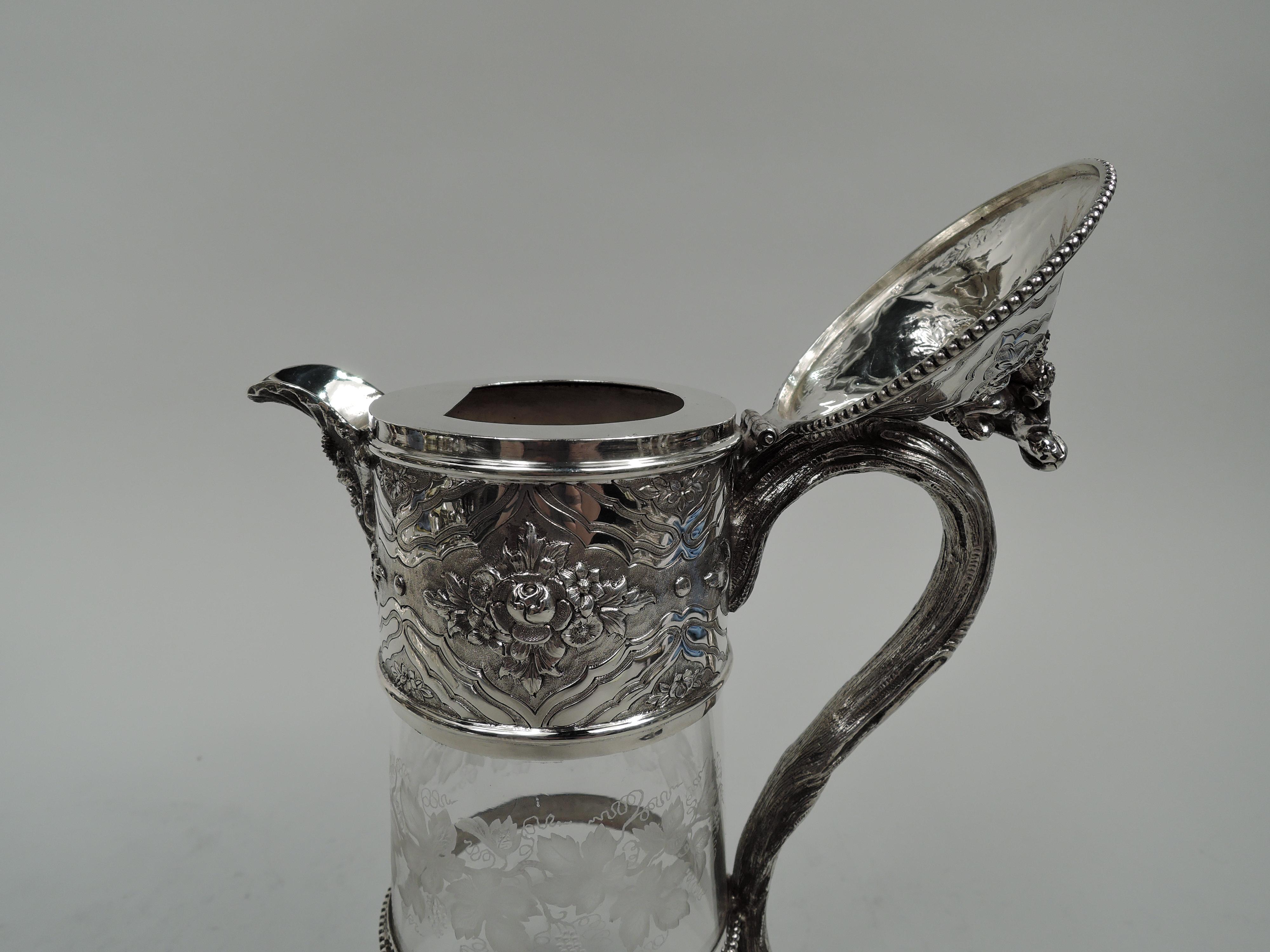 Late 19th Century Antique English Victorian Glass and Sterling Silver Decanter For Sale