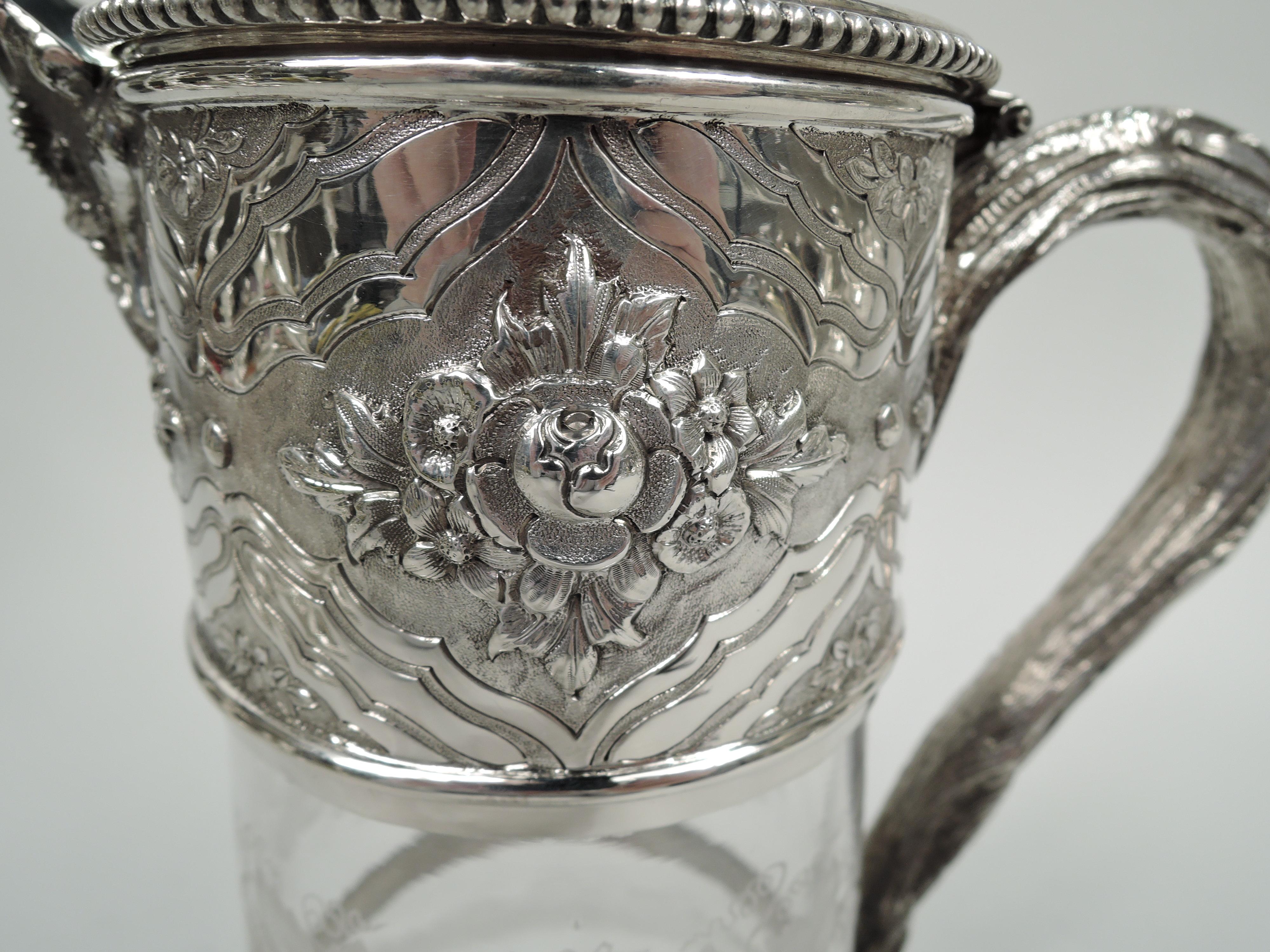 Antique English Victorian Glass and Sterling Silver Decanter For Sale 4